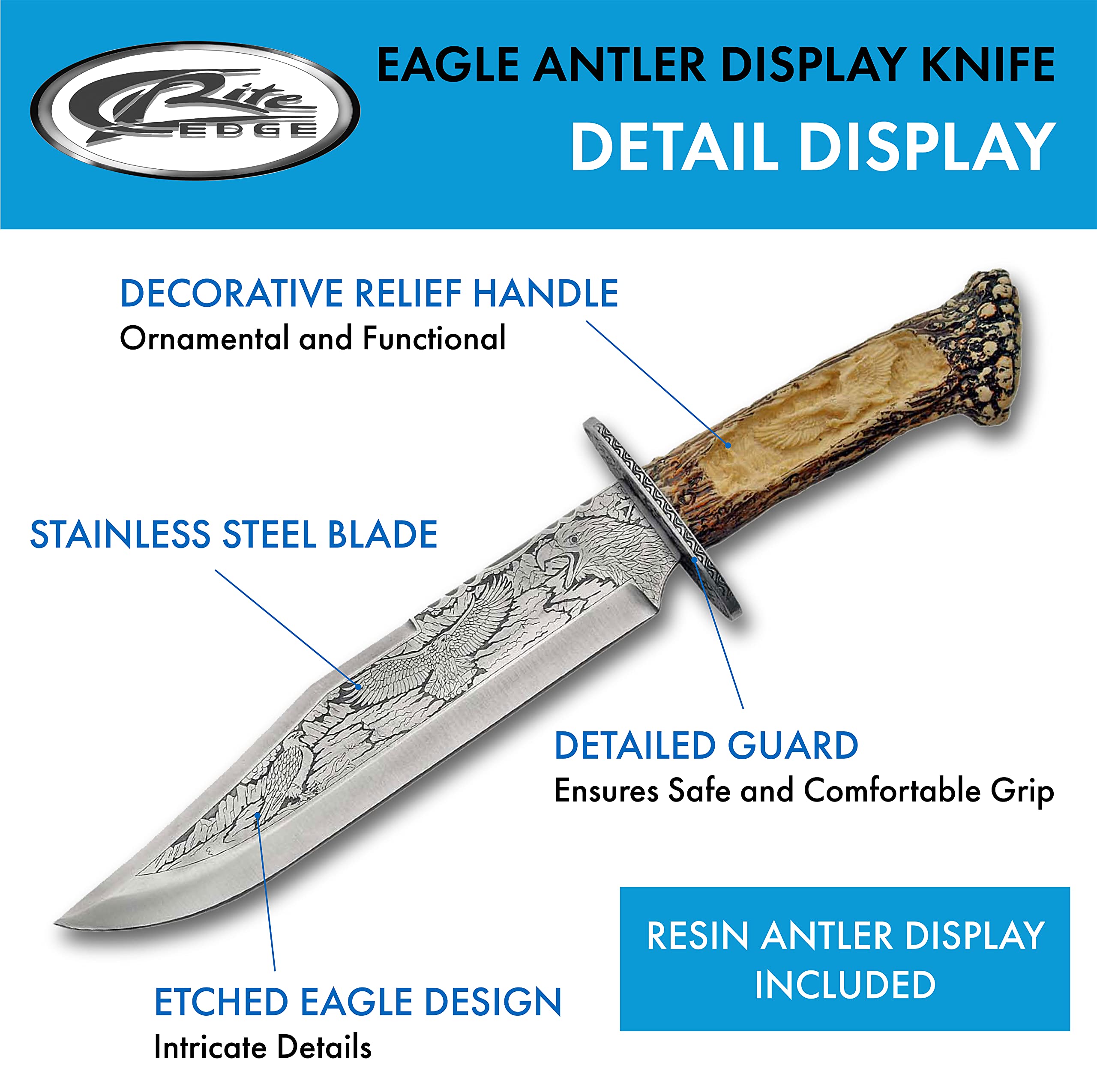 SZCO Supplies Premium Antler Display Knife - Handcrafted Hunting Collectible for Home & Cabin Decor, Gift for Outdoorsmen & Hunters - Perfect for Wall Mounting, Cabinets, and Trophy Rooms