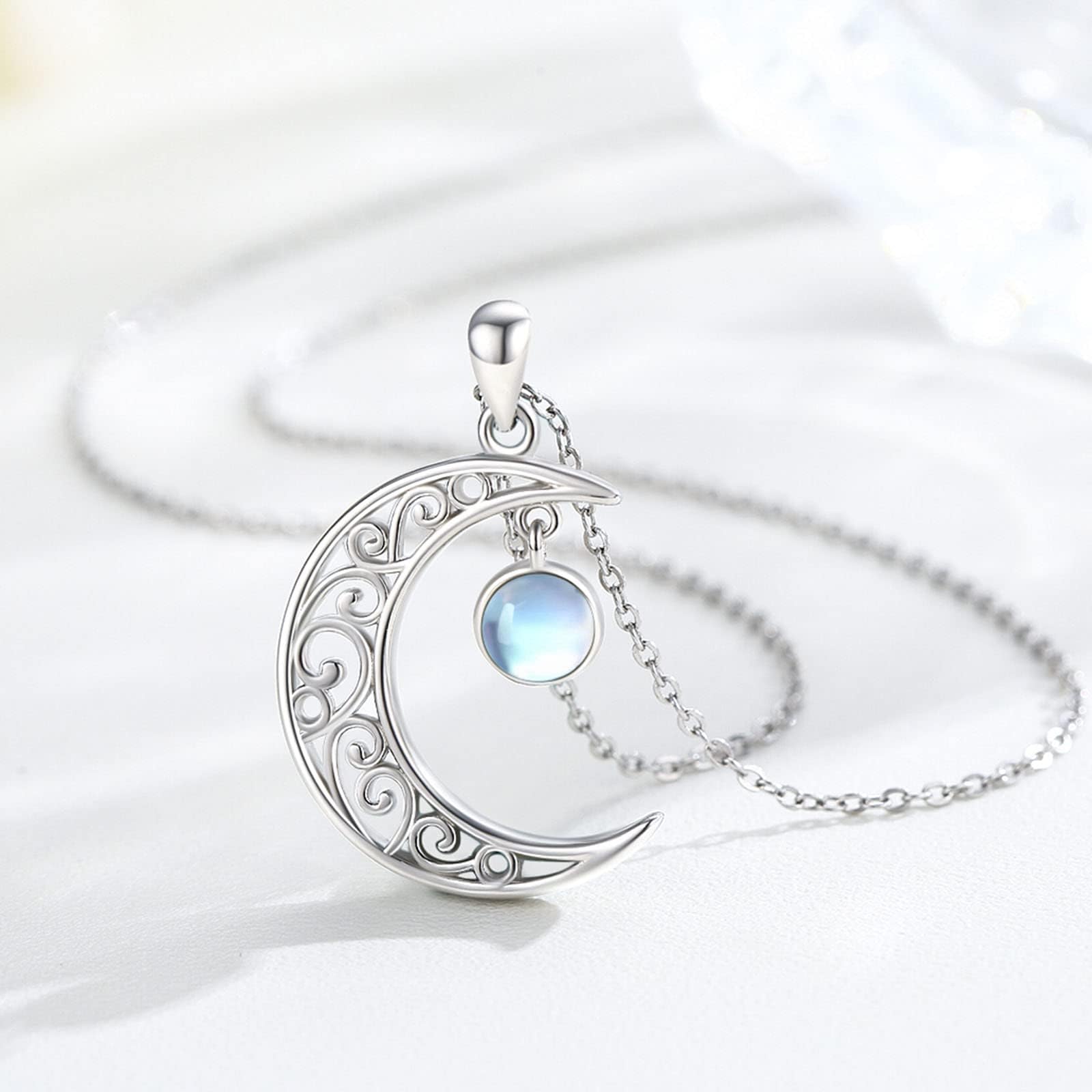 925 Sterling Silver Moon Necklace with Moonstone & Amber - Celtic Knot Moon Pendant Jewelry for Women | Birthday, Valentine's Day Gift for Her | Perfect for Boho Style, Spiritual Healing & Everyday Wear