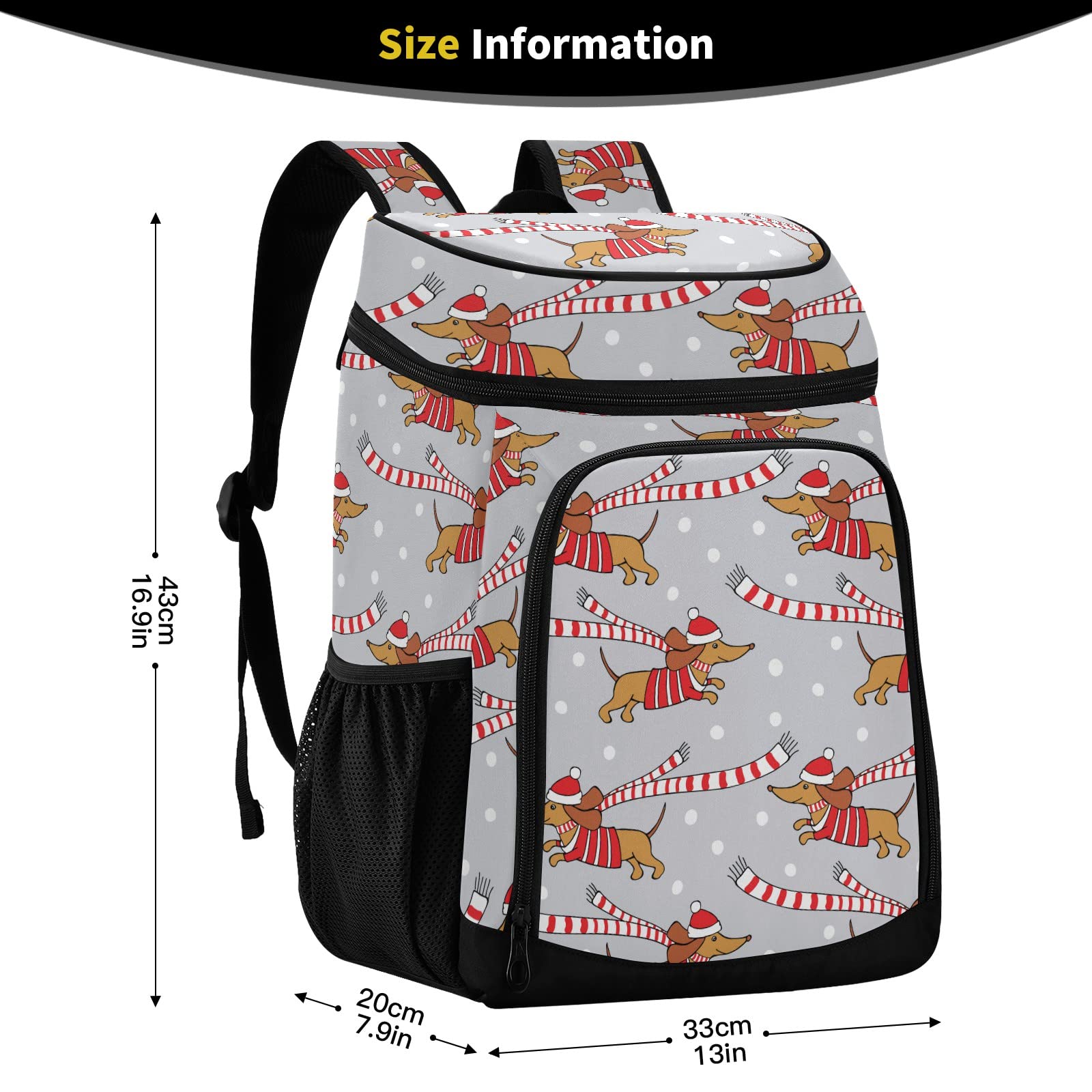 Romantic Christmas Cartoon Dogs Cooler Backpack - Waterproof Insulated Leak-Proof Soft Cooler Bag for Women & Men - Perfect for Camping, Beach, Fishing, Work & Picnics