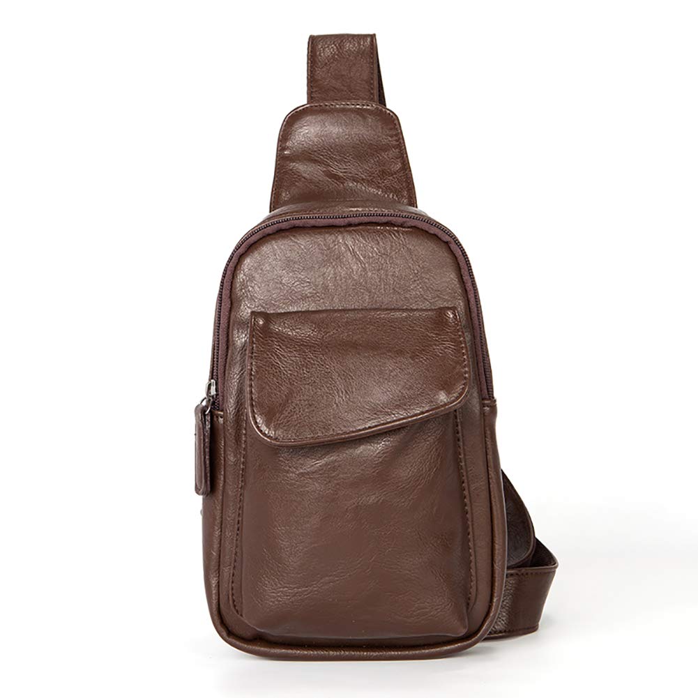 **LederleiterUSA Men's Genuine Leather Chest Bag - Crossbody Sling Shoulder Bag for Hiking, Travel & Daily Use**