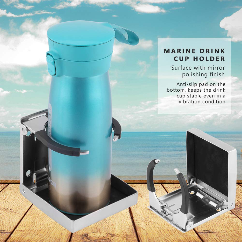 Adjustable Stainless Steel Folding Cup Holder for Boats, Trucks & RVs - Secure Drink Holder for Marine, Camping & Travel Use