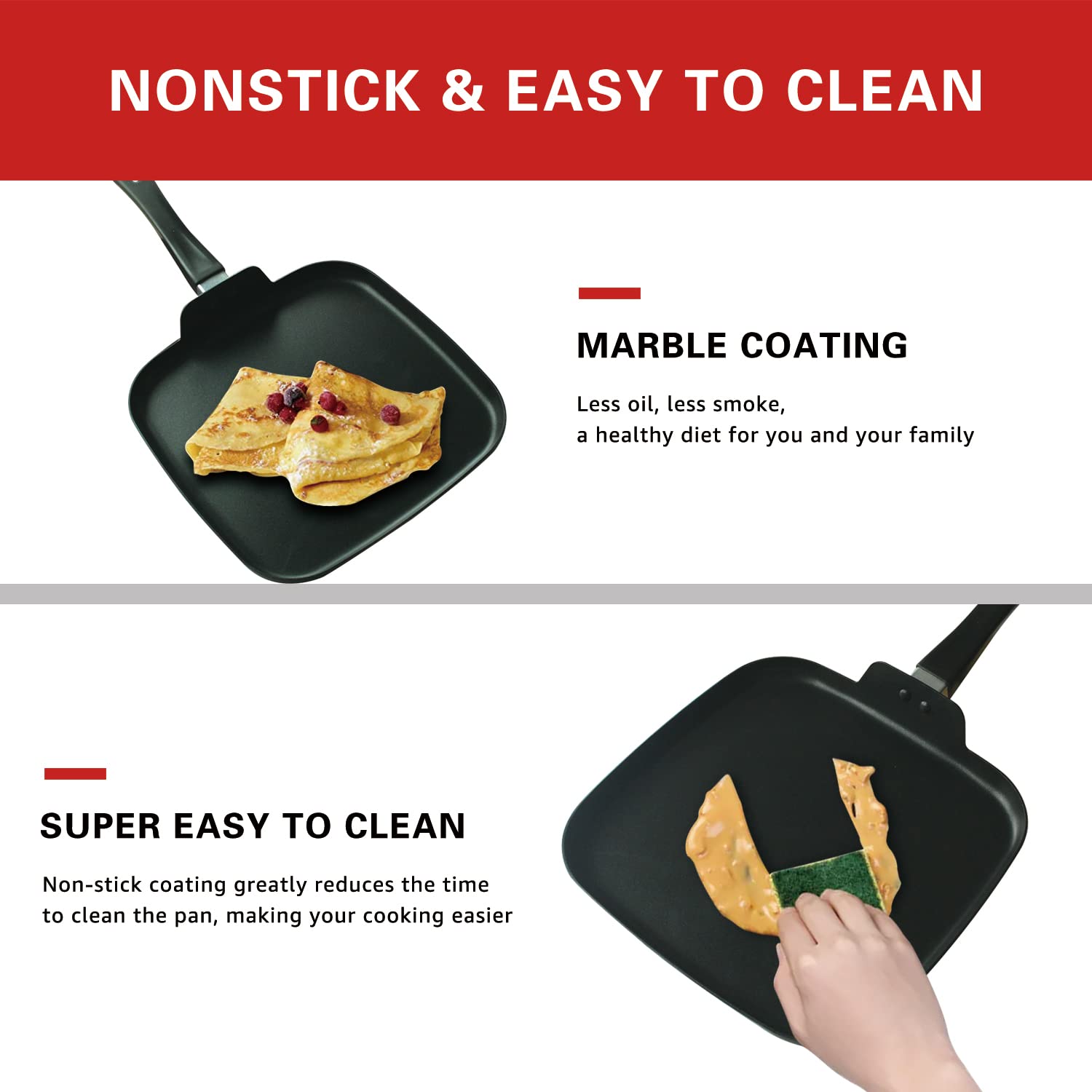 **10 Inch Square Nonstick Griddle Pan - PFOA Free Grill Pan for Eggs, Omelets, Pancakes & More - Perfect for Stovetop, Camping & Outdoor Cooking**