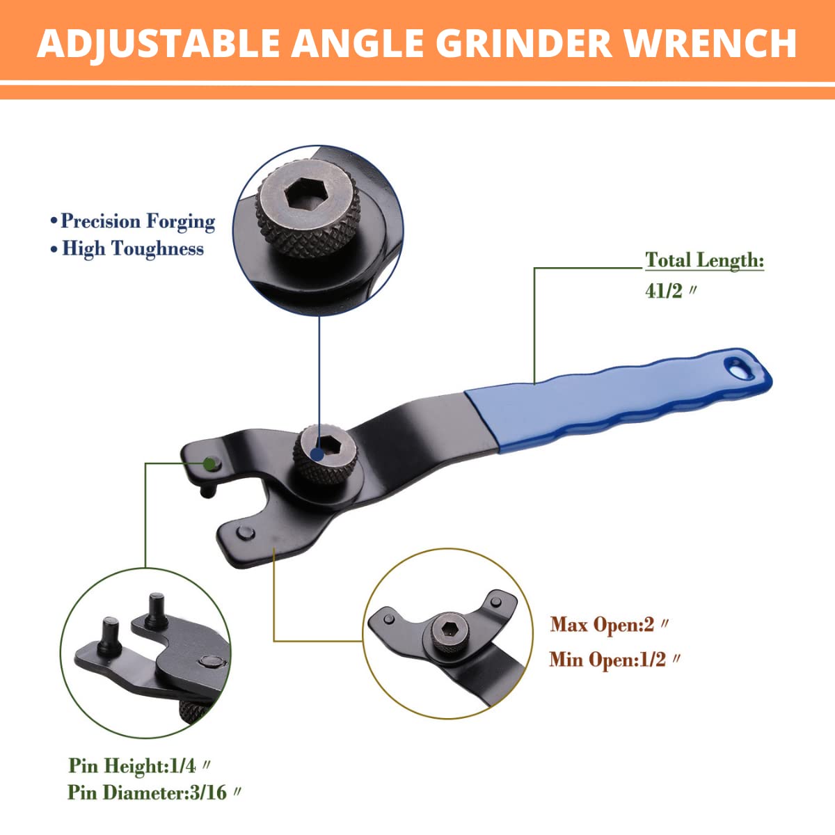 5/8-11 Grinder Wrench & Shaft Nut Set (4 Pcs) - Compatible with Makita, Milwaukee, Dewalt, Metabo, Bosch, Ryobi & Black+Decker Angle Grinders (4.5-5 Inch) - Includes Protective Gloves - Perfect for Angle Grinder Maintenance & Metalworking Projects