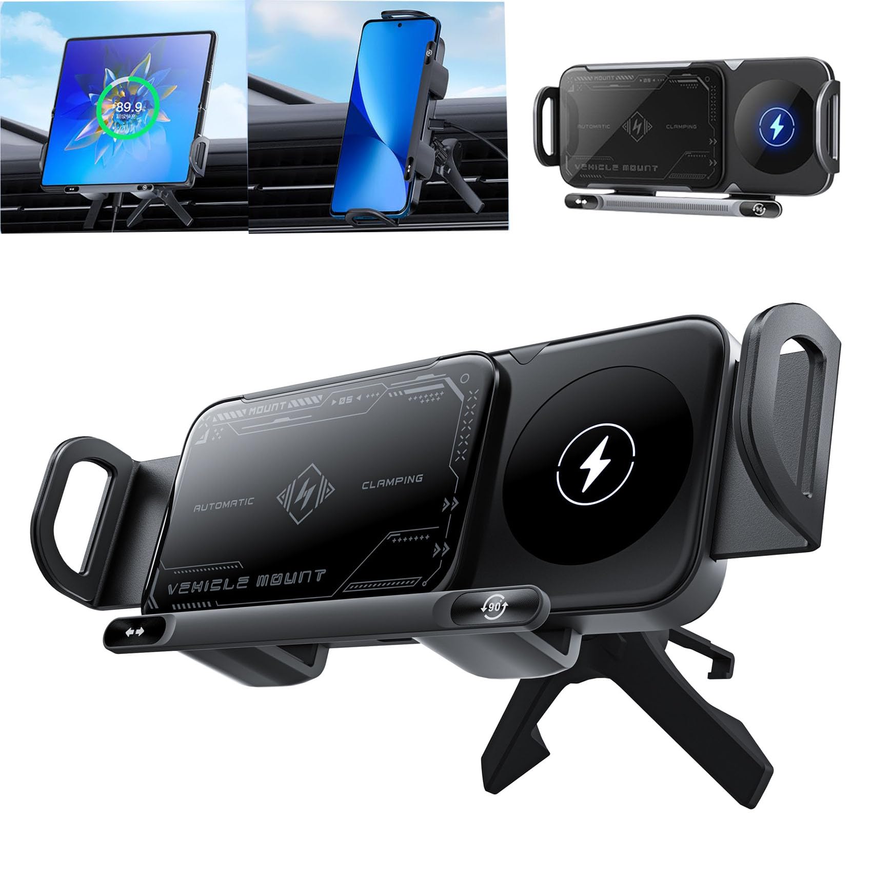 2024 Upgraded Magnetic Wireless Car Phone Holder - 2-in-1 Auto Rotating Fast Charging Stand for iPhone & Android Phones | Compatible with Foldable Phones & Tablets | Perfect for Commuting, Road Trips & Hands-Free Driving