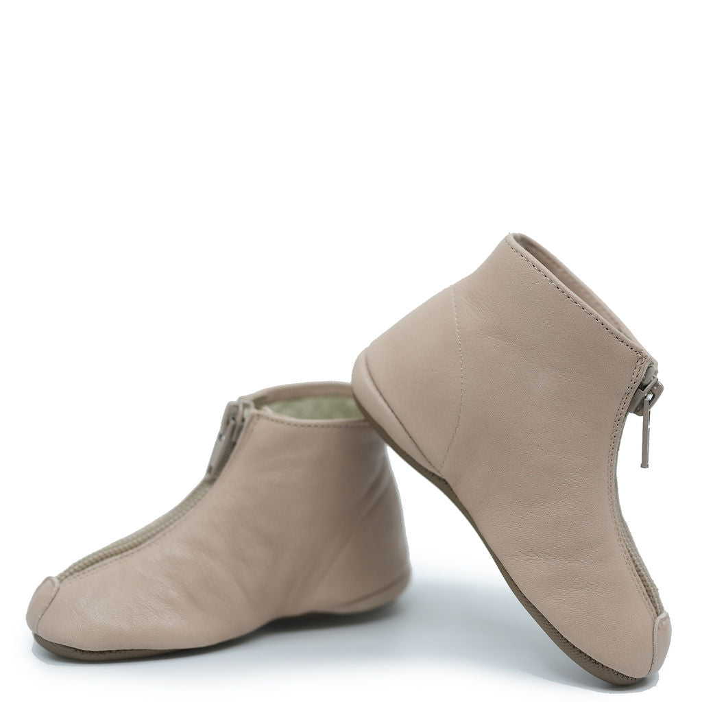 Pepe Nude Zipper Baby Booties - Soft Leather Infant Shoes for Newborns & Toddlers - Perfect for Everyday Wear, Photo Shoots & Special Occasions