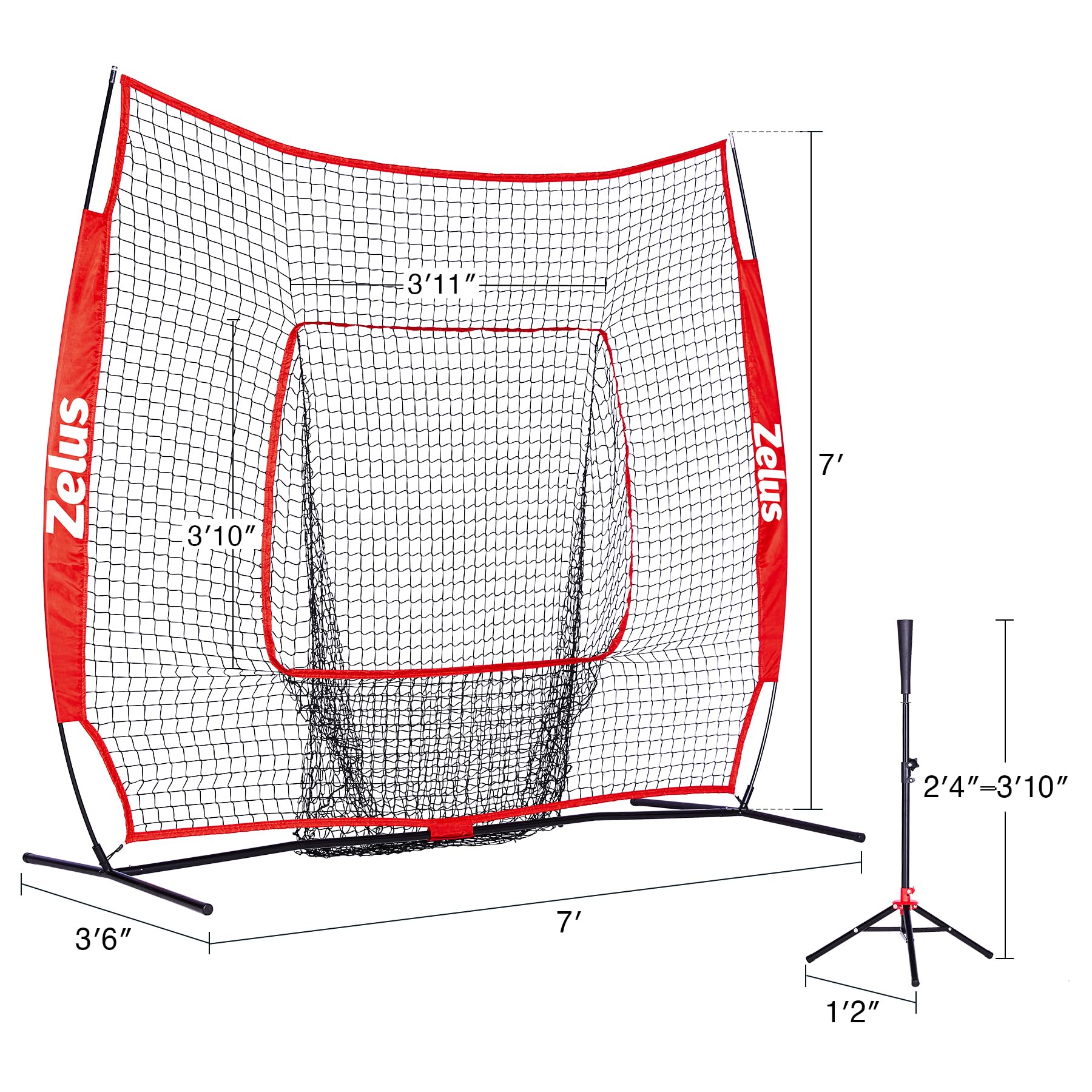 7'×7' Portable Baseball & Softball Practice Net with Carry Bag & Metal Frame - Hitting Training Net with Batting Tee for Backyard, Field & Indoor Practice - Perfect for Youth & Adult Players