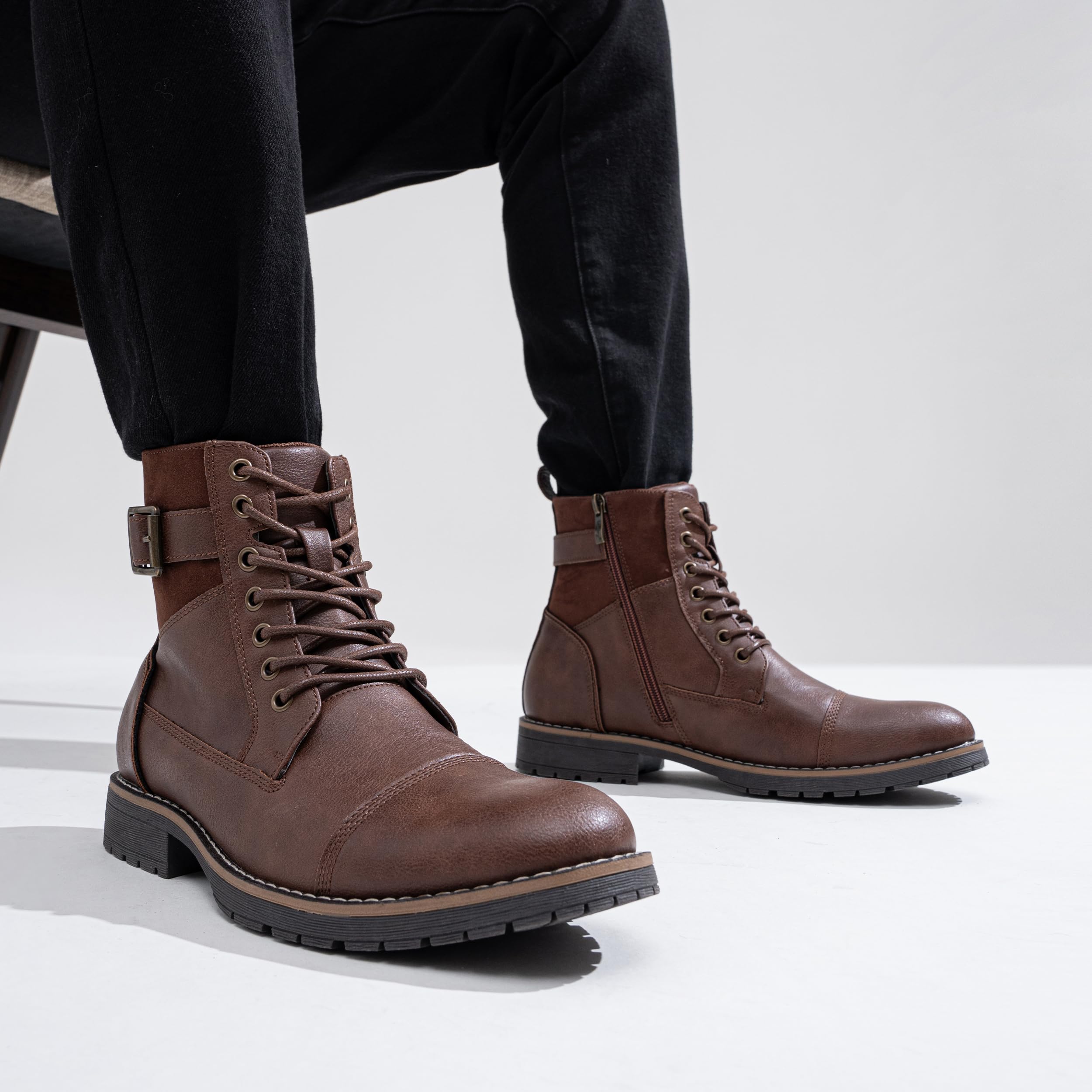 Vostey Men's Casual Motorcycle Combat Ankle Boots - Stylish Dress Boots for Everyday Wear & Outdoor Activities