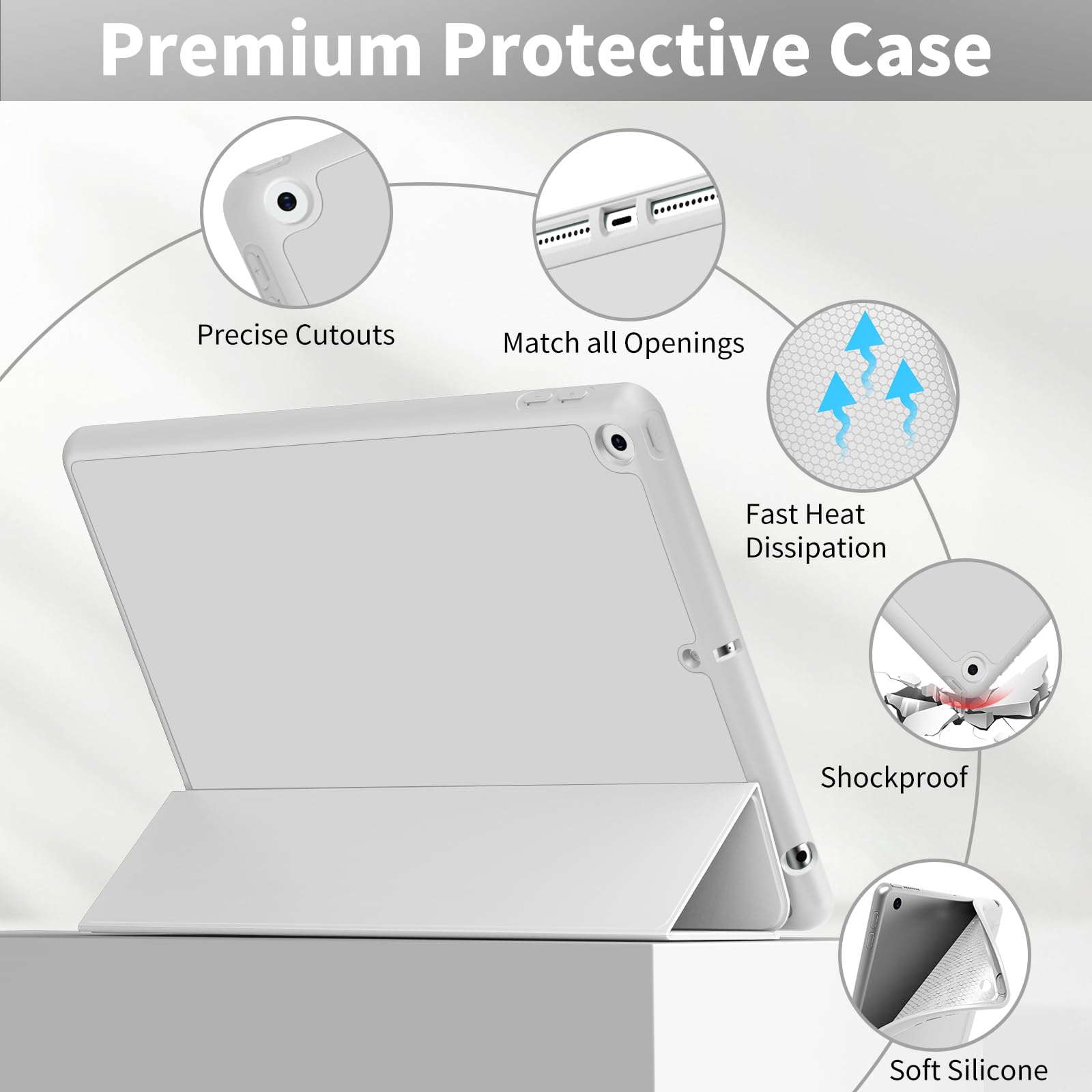 JKSML 9.7 Inch iPad Case for iPad 6th/5th Generation (2018/2017) & iPad Air 2/Air 1 - Lightweight Slim Trifold Stand Cover with Pencil Holder & Auto Sleep/Wake Feature, Soft TPU Back, Gray - Perfect for Work, School & Travel Protection