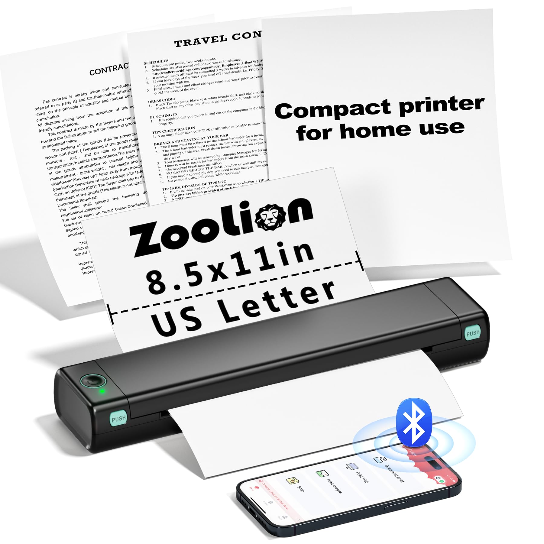Zoolion M08F Portable Thermal Printer - Wireless, Inkless, Compact for Home Office & Travel | Supports 8.5