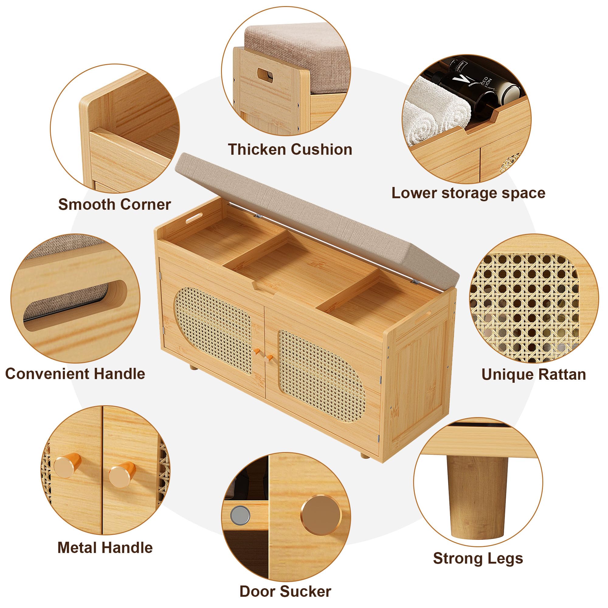 Rattan Shoe Storage Bench - Entryway Organizer with Bamboo Shoe Cabinet, Brown | Space-Saving Shoe Rack for Hallway, Bedroom & Mudroom Organization