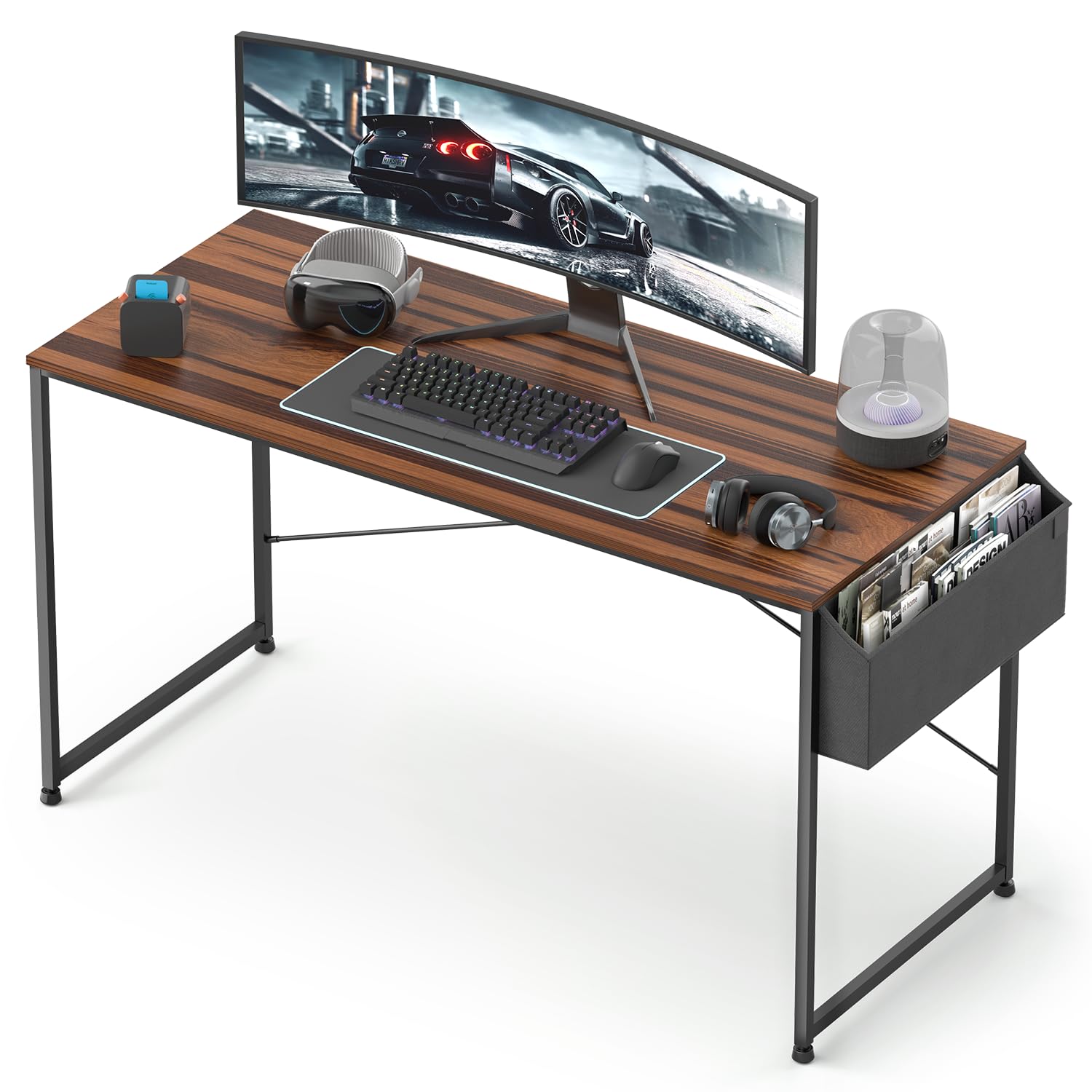 Magshion 55-Inch Home Office Computer Desk with Storage Bag - Modern Simple Laptop Study Writing Table in Brown - Perfect for Small Spaces, Dorm Rooms & Home Office Workstations