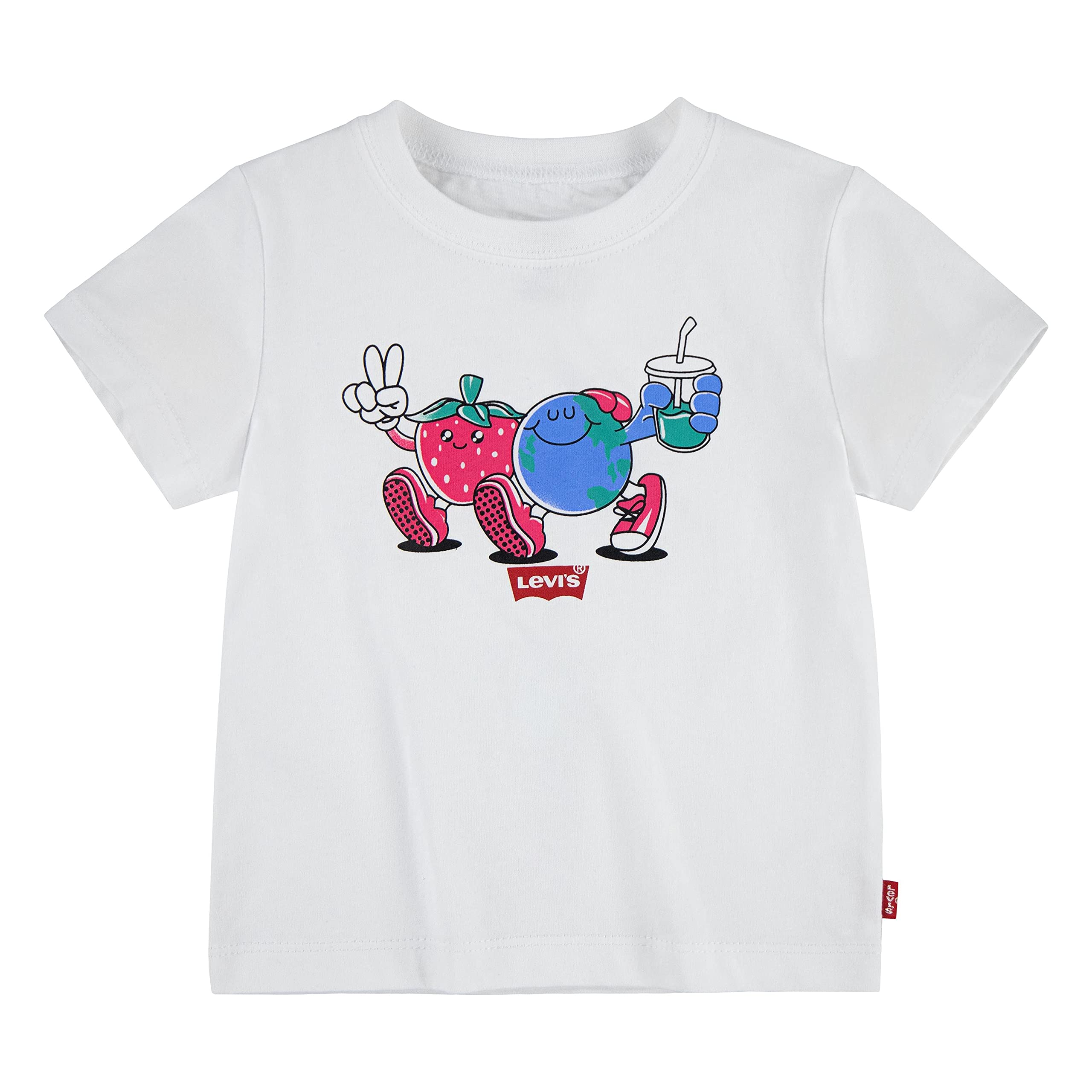 Levi's Baby Boys' Graphic T-Shirt - Soft Cotton Short Sleeve Tee for Toddlers 24 Months (White & Pink) - Perfect for Playdates, Daycare & Casual Outings