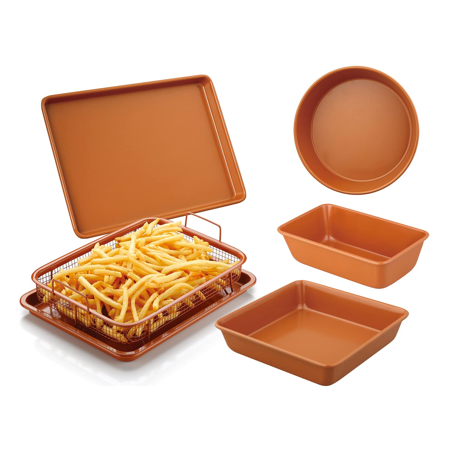 Premium Copper Ceramic Nonstick Bakeware Set - 6-Piece Orange Baking Kit with Pans & Trays for Cookies, Cakes & Bread | Oven Safe & Easy Clean | Perfect for Home Baking, Parties & Gifts (Model 40-4006)