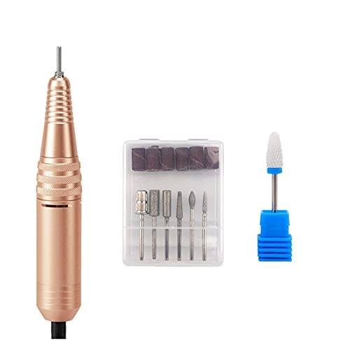 ZEFS ESD Nail Drill Kit - 30000RPM Portable Electric USB Nail Drill Machine for Manicure & Pedicure, Professional Nail Art Polisher with Ceramic Bits (Gold) - Perfect for Salon, Home & Travel Nail Care