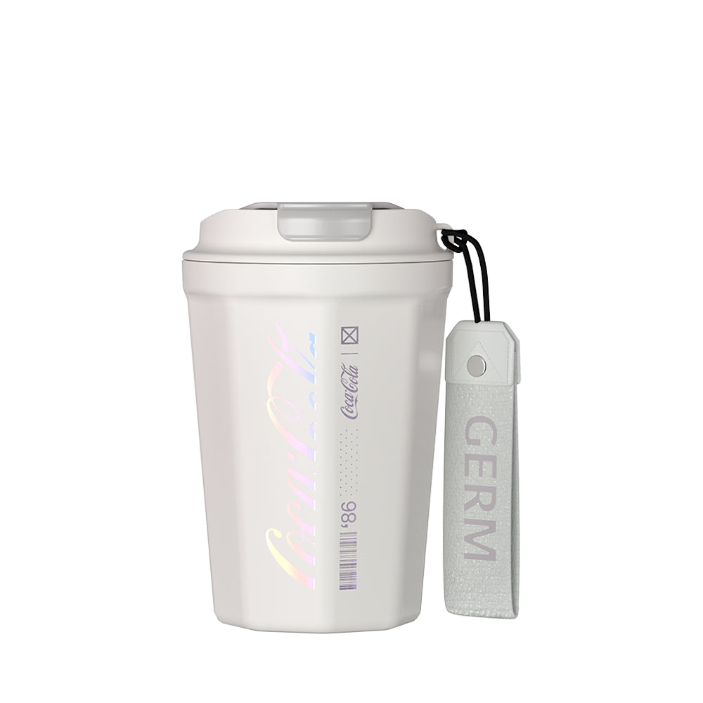GERM x Coca Cola Insulated Travel Mug 390ml (13.2oz) Aurora White - Perfect for Coffee, Tea & Cold Drinks On The Go