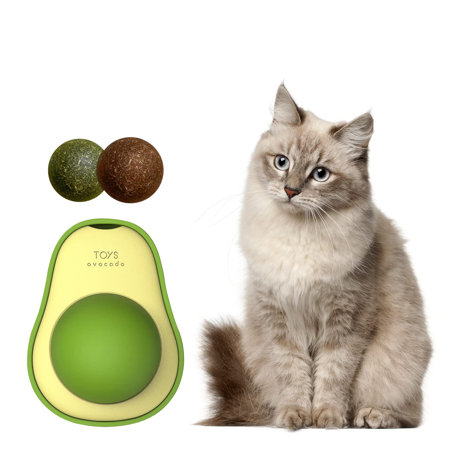 Tuncate Catnip Wall Ball - Simulation Avocado Shape Cat Toys for Indoor Play | Healthy Dental Chew Snacks & Interactive Wall Decor for Cats (Double Ball Set) - Perfect for Playtime, Training & Home Decoration