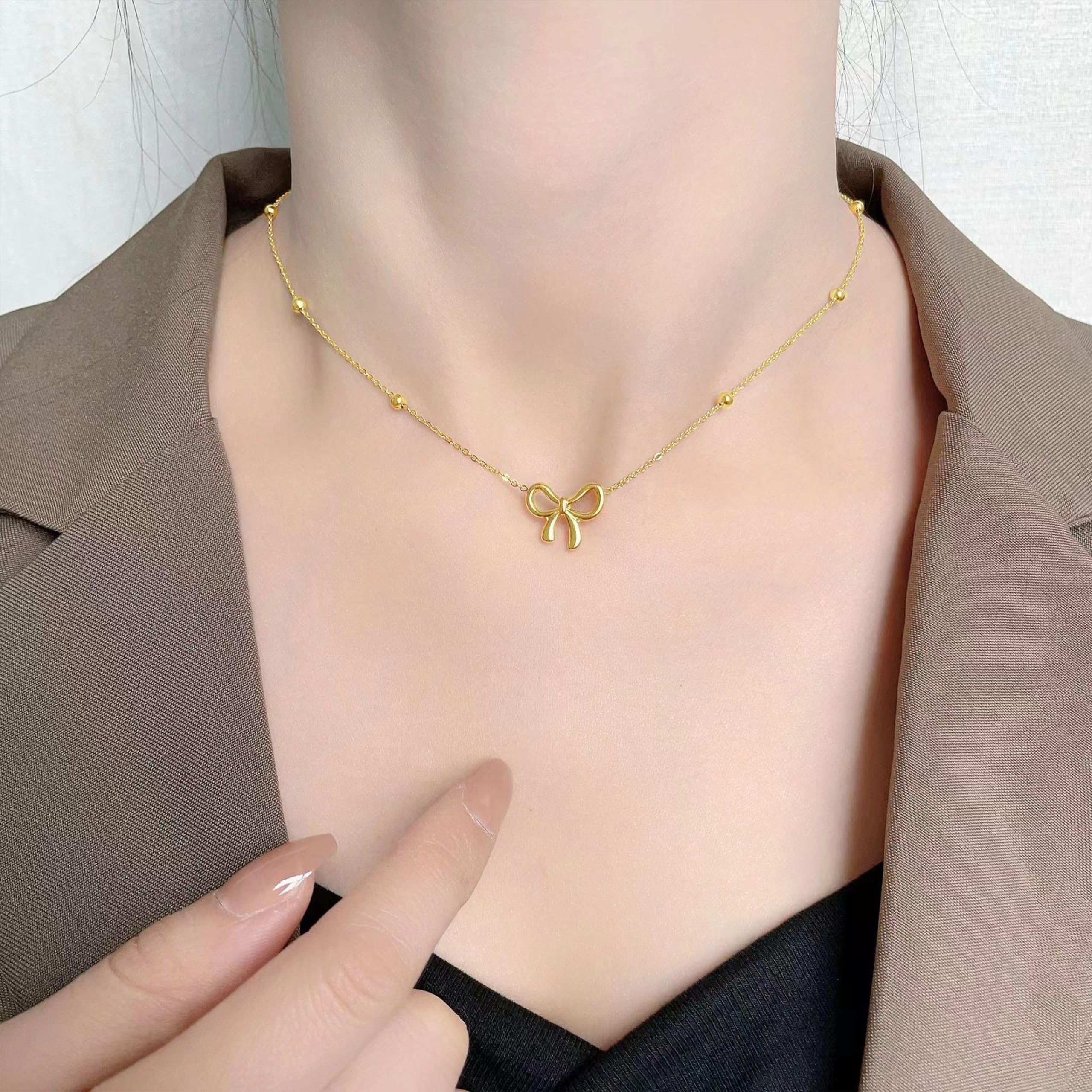 Elegant Bow Jewelry Set for Women - Necklace, Earrings & Bracelet | Bowknot Pendant Chain, Ribbon Stud Earrings | Coquette Accessories | Perfect Christmas Gift for Her | Ideal for Parties, Dates & Special Occasions