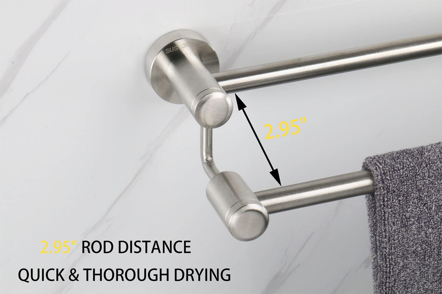 Premium TocTen Double Bath Towel Bar - Heavy Duty 30IN SUS304 Stainless Steel Towel Rack for Bathroom - Brushed Wall Mounted Towel Holder for Spa, Hotel & Home Decor - Durable Bathroom Accessories with Rustproof Design