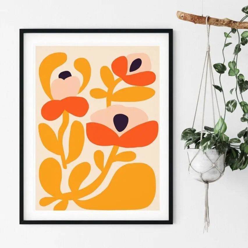Happy Flowers Modern Wall Art Print - Vibrant Floral Canvas Painting for Home & Office Decor - Perfect for Living Room, Bedroom, and Workspace