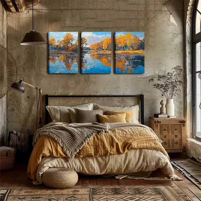 3-Piece Rustic Autumn Forest Reflection Wall Art Set - Framed Canvas 40x60cm - High Quality Print - 100% Australian Made - Ready to Hang - Perfect for Living Room, Bedroom & Office Decor