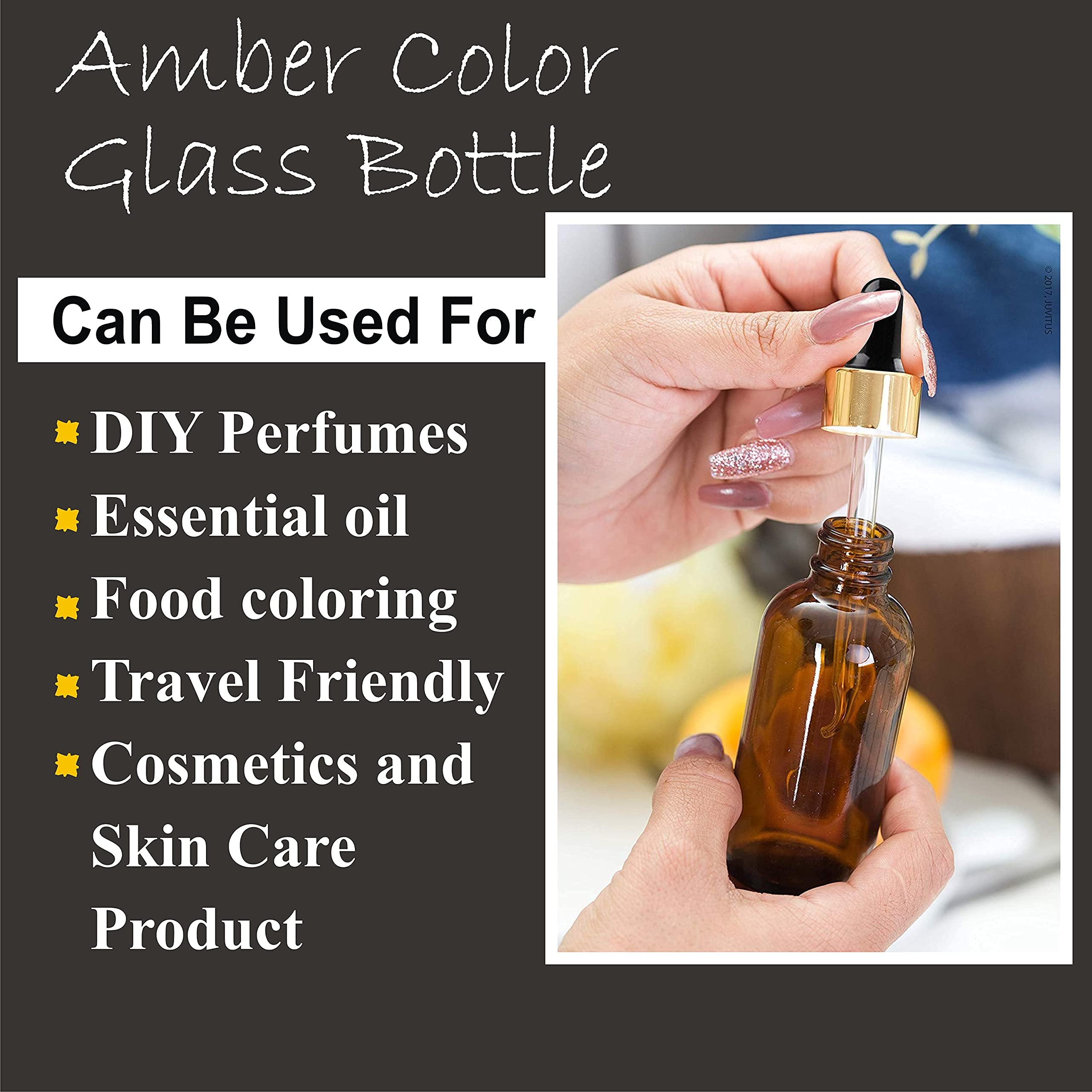 Premium 15ml Amber Glass Bottles with Gold Plated Dropper - Essential Oil Bottles, Perfume Bottles, Serum Containers (Pack of 3) - Perfect for DIY Beauty, Aromatherapy & Travel Size Storage