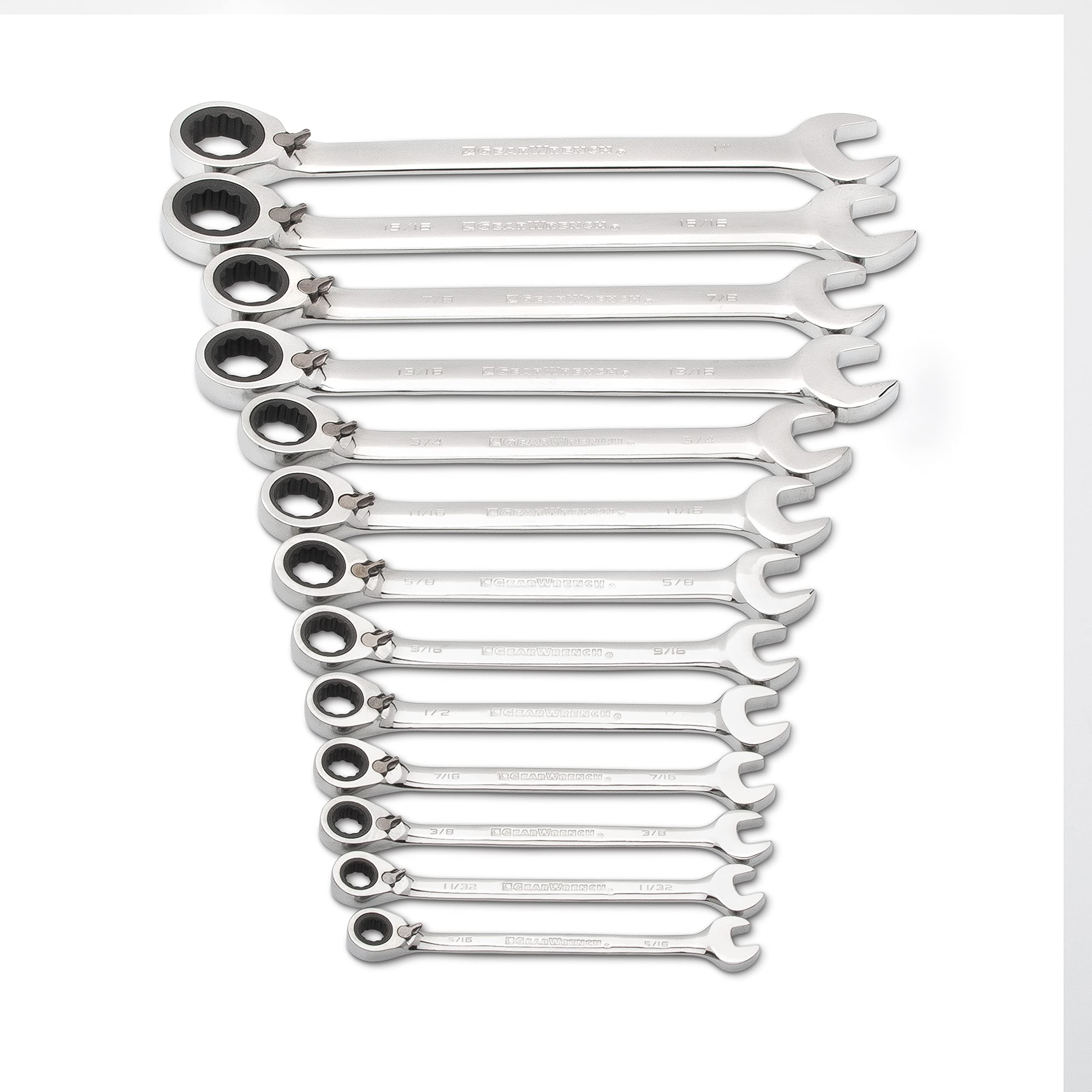 GEARWRENCH 16-Piece Metric Ratcheting Combination Wrench Set with Tray (9416) & 13-Piece SAE 12-Point Reversible Ratcheting Wrench Set (9509N) - Professional Automotive Tool Kit for Mechanics, DIY Repairs, and Home Improvement Projects