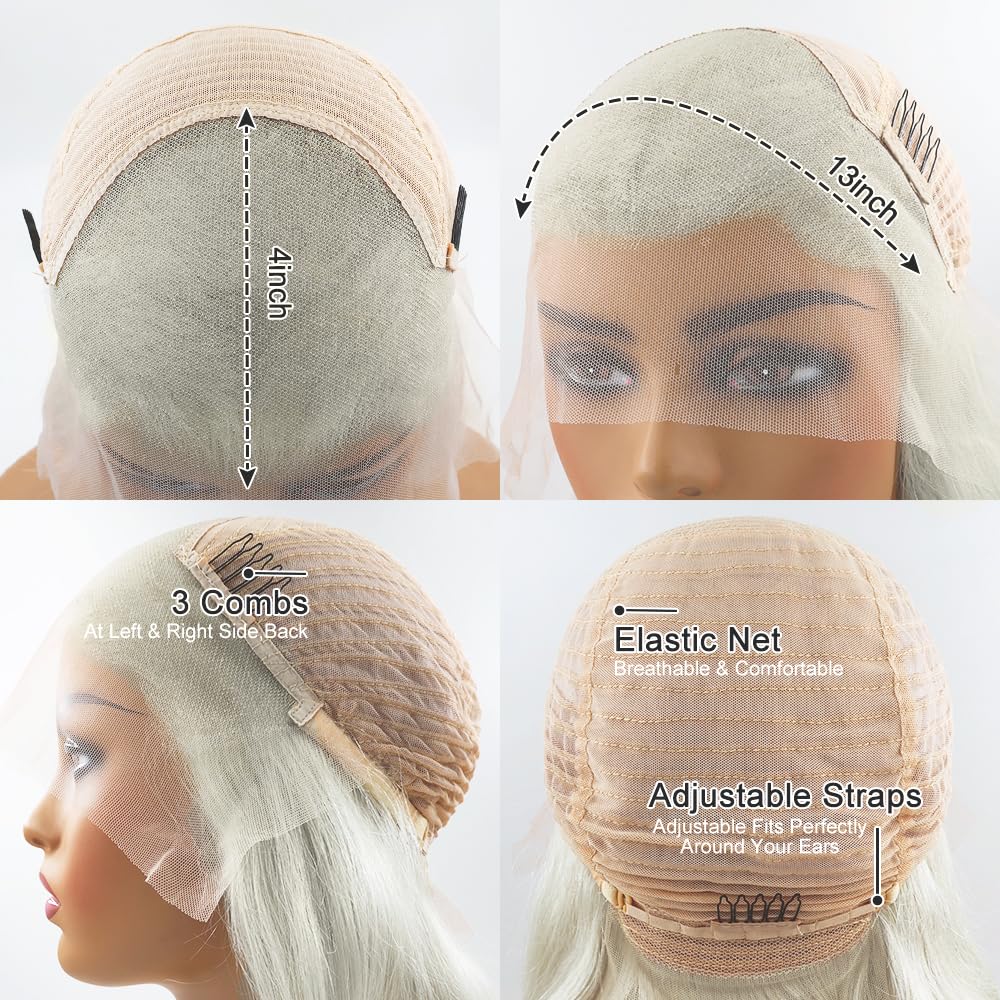 Platinum Blonde Lace Front Wig Human Hair #60 Straight HD Lace Frontal Wigs - Preplucked with Baby Hair 180% Density Brazilian Remy Human Hair for Women 26 Inch - Perfect for Cosplay, Daily Wear & Special Occasions