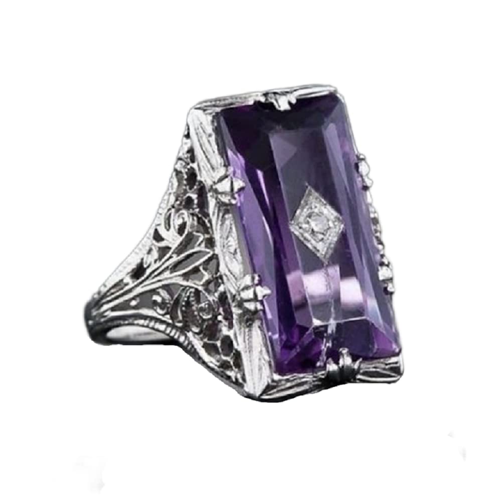 925 Sterling Silver Large Amethyst Ring - Square Cut Gemstone Wedding Ring for Women Size 6-10 | Elegant Bridal Jewelry & Gift for Anniversary, Engagement, Valentine's Day