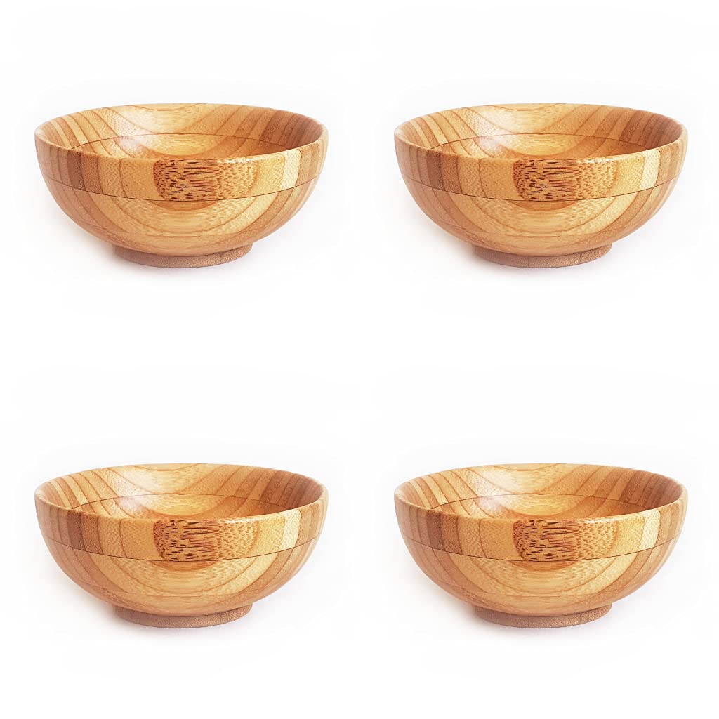 Eco-Friendly Bamboo Side Dish Bowls (4-Pack) - Natural Biodegradable Tableware for Fruit, Baby Food, Snacks & Appetizers - Sustainable Handmade Kitchen Gift - Perfect for Green Living, Picnics & Zero-Waste Homes