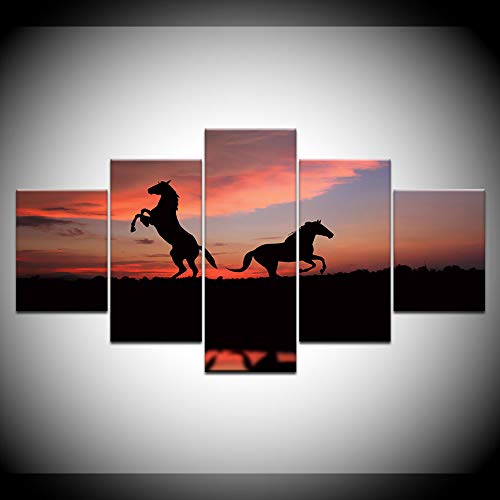 5-Piece Canvas Wall Art Set - Framed Running Horses Sunset Painting for Living Room Decor, Multi Panel Wall Art, Home & Office Decoration - Perfect for Bedroom, Dining Room, or Gift Giving