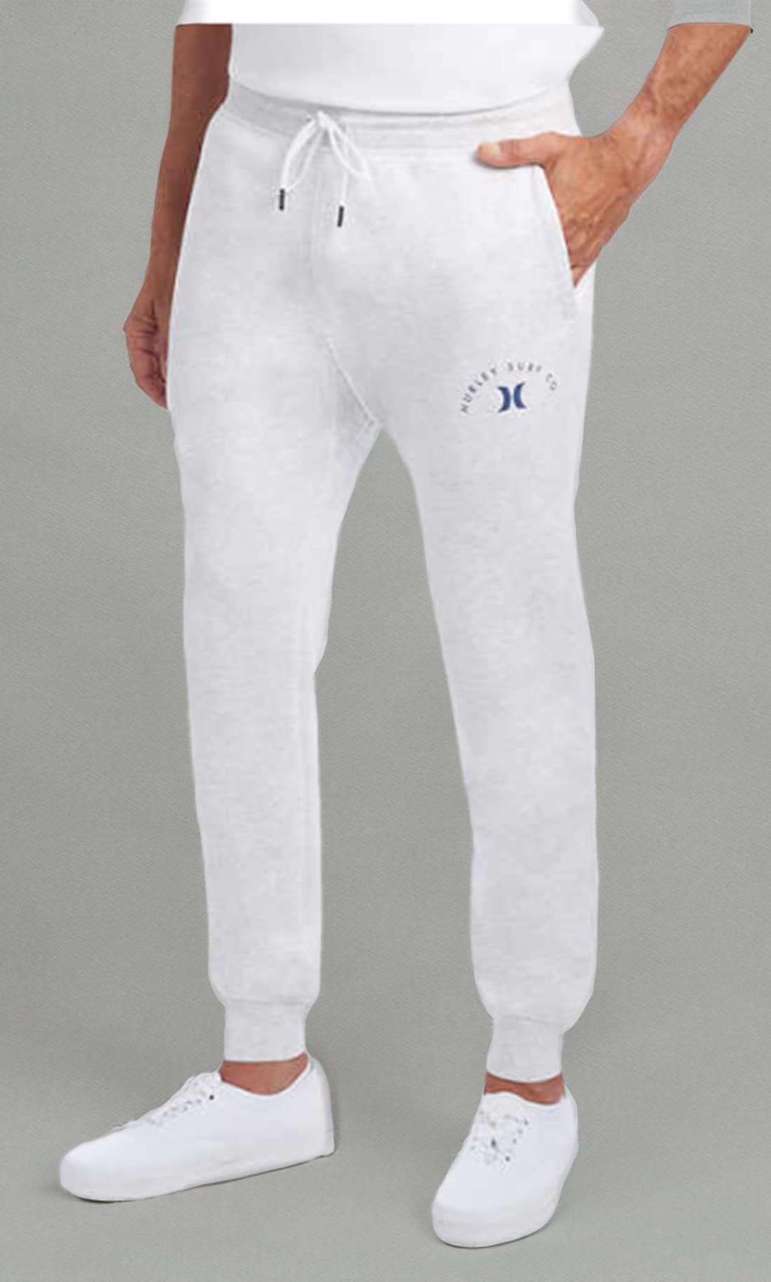Hurley Men's Midweight Fleece Jogger Pants - Soft Comfortable Lounge Pants for Men, White, XX-Large - Perfect for Casual Wear, Workout, and Home Relaxation