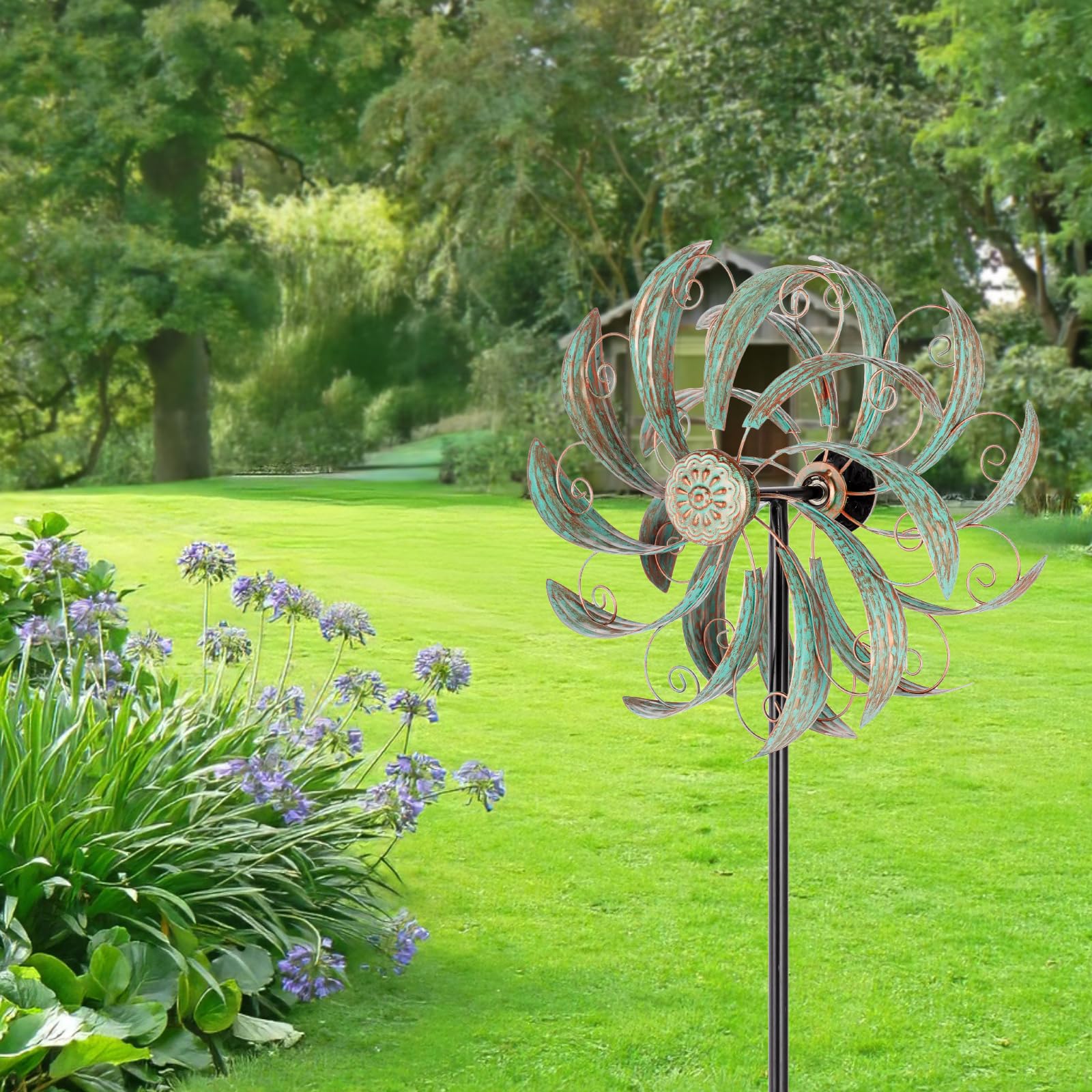 13-Inch Metal Wind Spinner for Outdoor Yard & Garden Decor - 57-Inch Tall Wind Sculpture & Pinwheel for Patio, Lawn, and Backyard