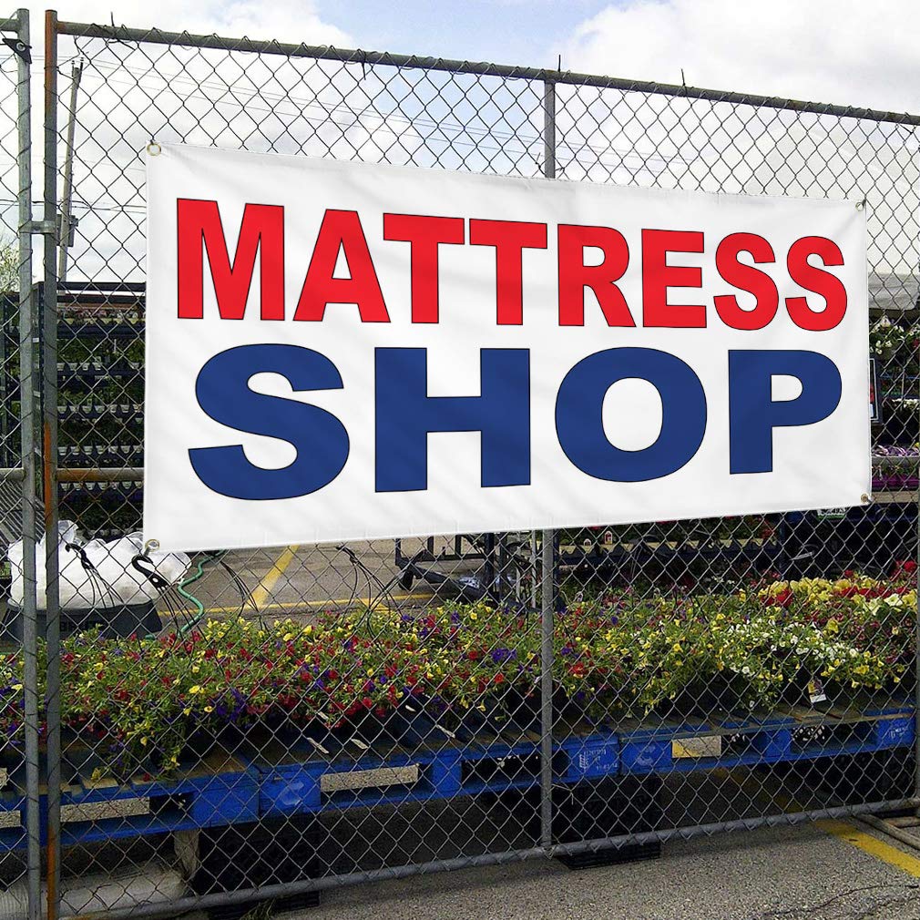 Durable Vinyl Banners for Mattress Shops - Red & Blue Weatherproof Outdoor Signs (60x144 Inches) with 10 Grommets - Perfect for Retail Stores, Industrial Yards & Outdoor Advertising