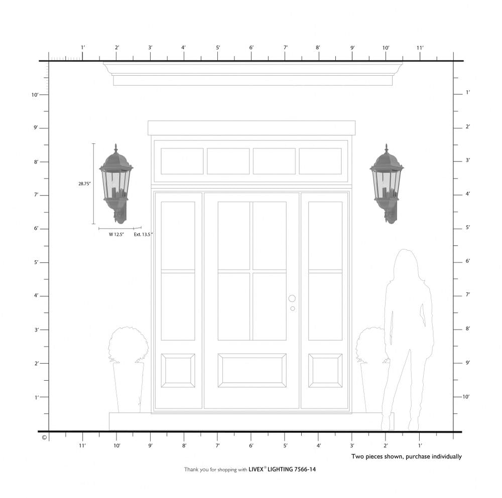 Livex Lighting 7566-14 Hamilton Traditional 3-Light Outdoor Wall Lantern with Clear Beveled Glass Shades, 30
