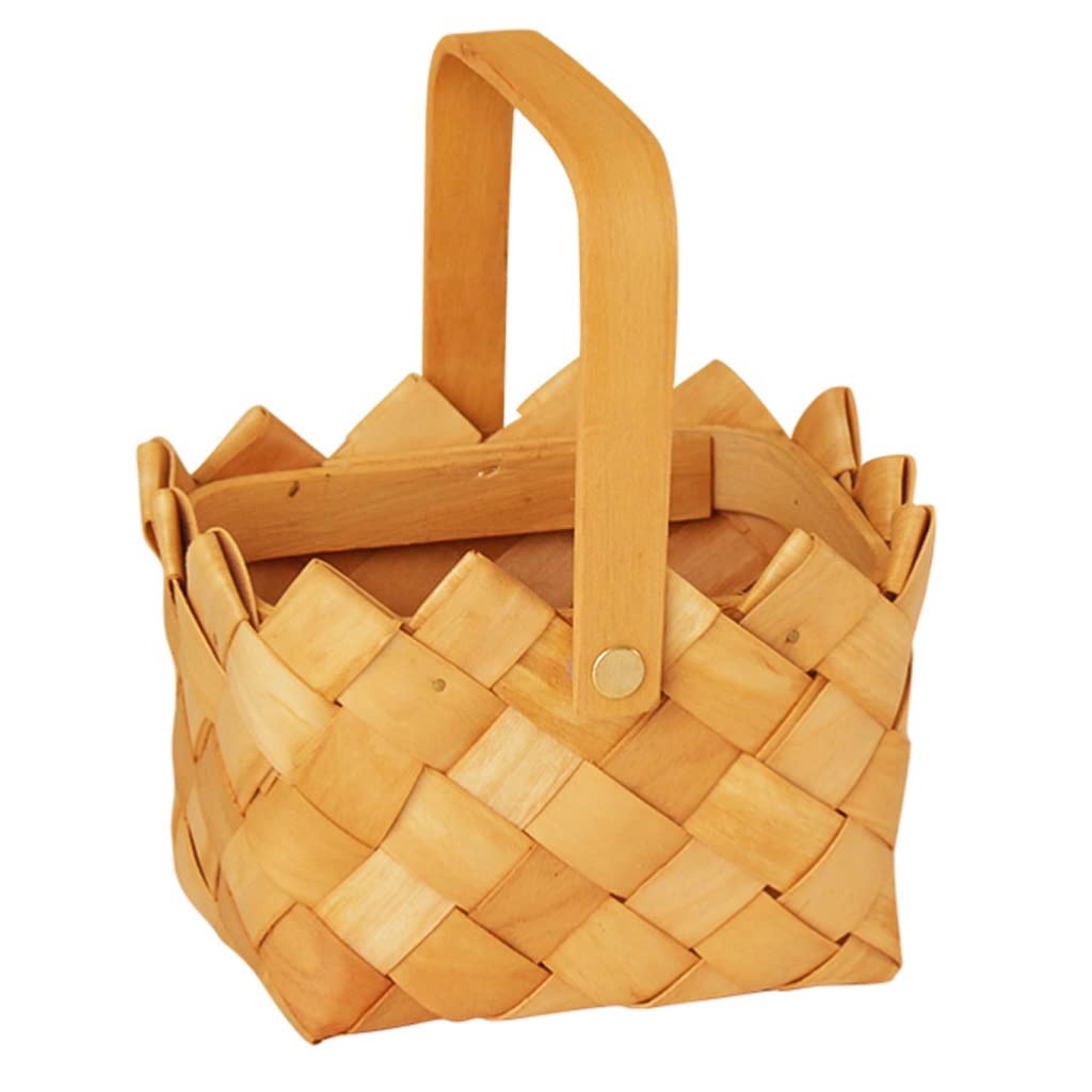 Hand-Woven Wood Chip Storage Basket - Natural Woven Houseware for Fruits, Vegetables, Picnic & Home Organization - Eco-Friendly Gift Box with Handle for Kitchen, Pantry & Outdoor Use
