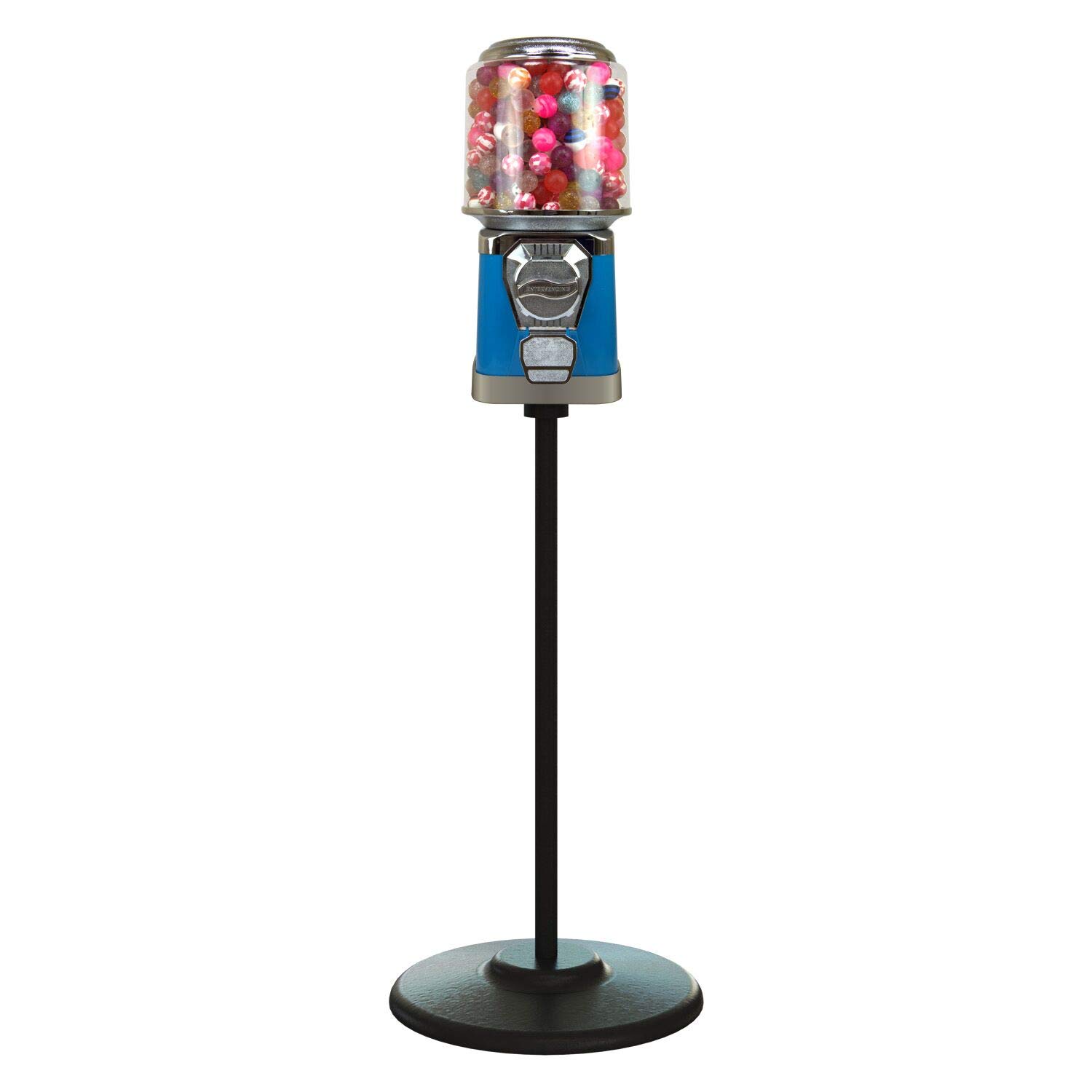 Blue Gumball Machine with Stand & Cylinder Bank - Fun Coin-Operated Bubble Gum Dispenser for Kids - Perfect for Home, Parties, and Retail Stores