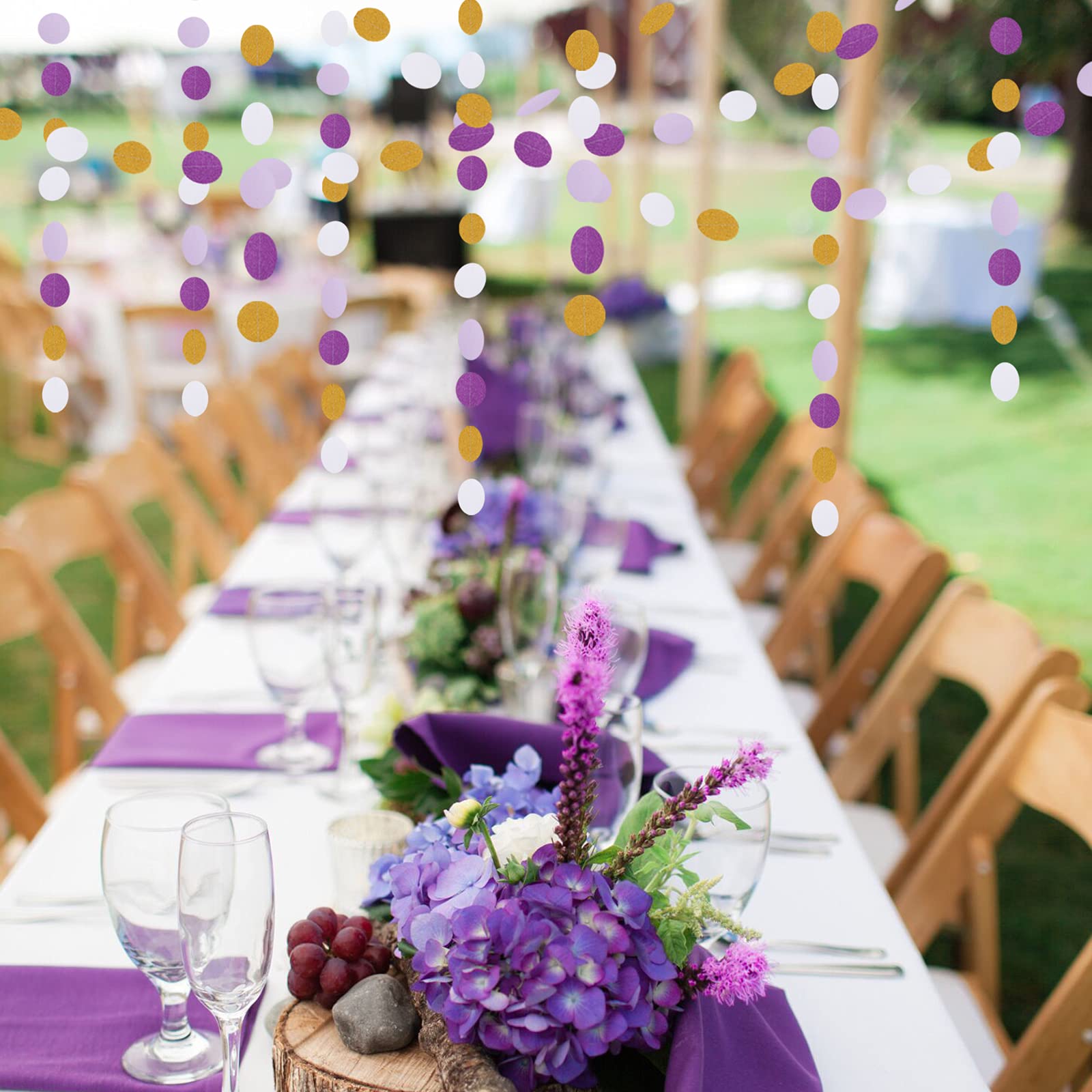 52ft White Purple-Gold Glitter Hanging Streamer Garland - Graduation, Wedding, Baby Shower & Birthday Party Decorations | Durable Backdrop Bunting for Lasting Celebration Surprise | Perfect for Indoor/Outdoor Events, Photo Booths & Festive Home Decor