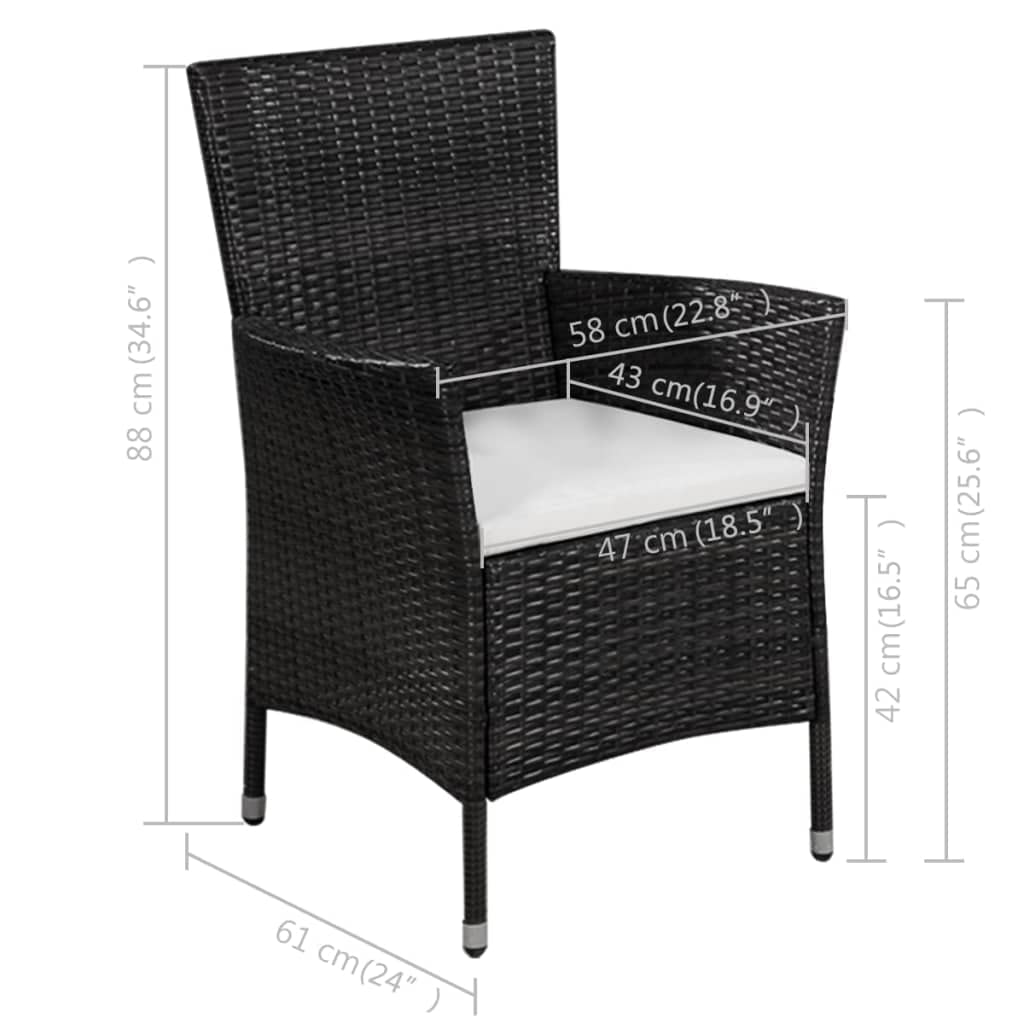 **Black Poly Rattan Patio Chair and Stool Set with Cushions - Modern Indoor/Outdoor Dining, Kitchen, Living Room & Garden Furniture - Perfect for Relaxing, Entertaining & Outdoor Gatherings**