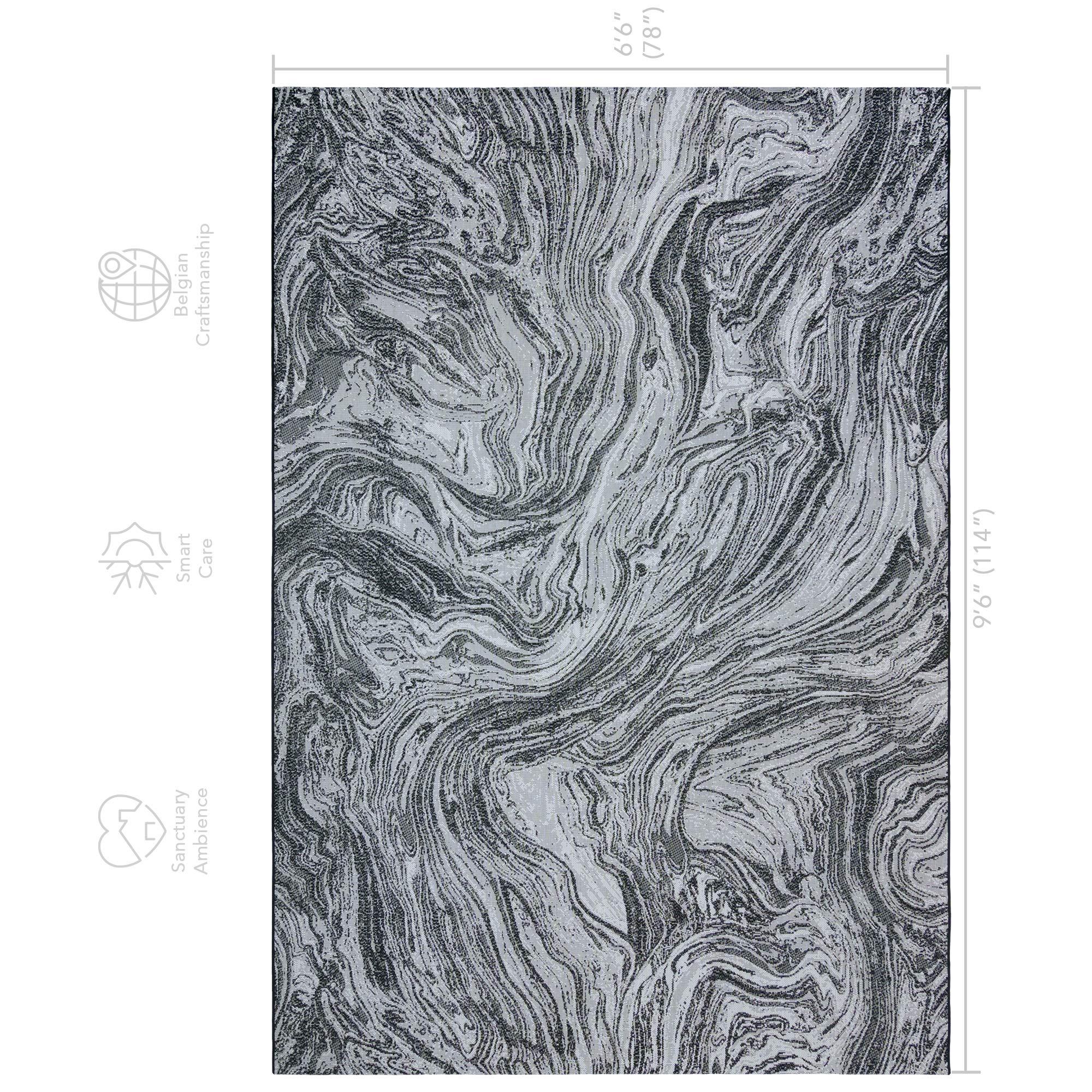 Gertmenian Indoor Outdoor Area Rug 6x9 FT - Classic Flatweave Washable Carpet with Stain & UV Resistance - Abstract Ocean Current Pattern in Black & White - Perfect for Deck, Patio, Poolside, Mudroom & High-Traffic Areas