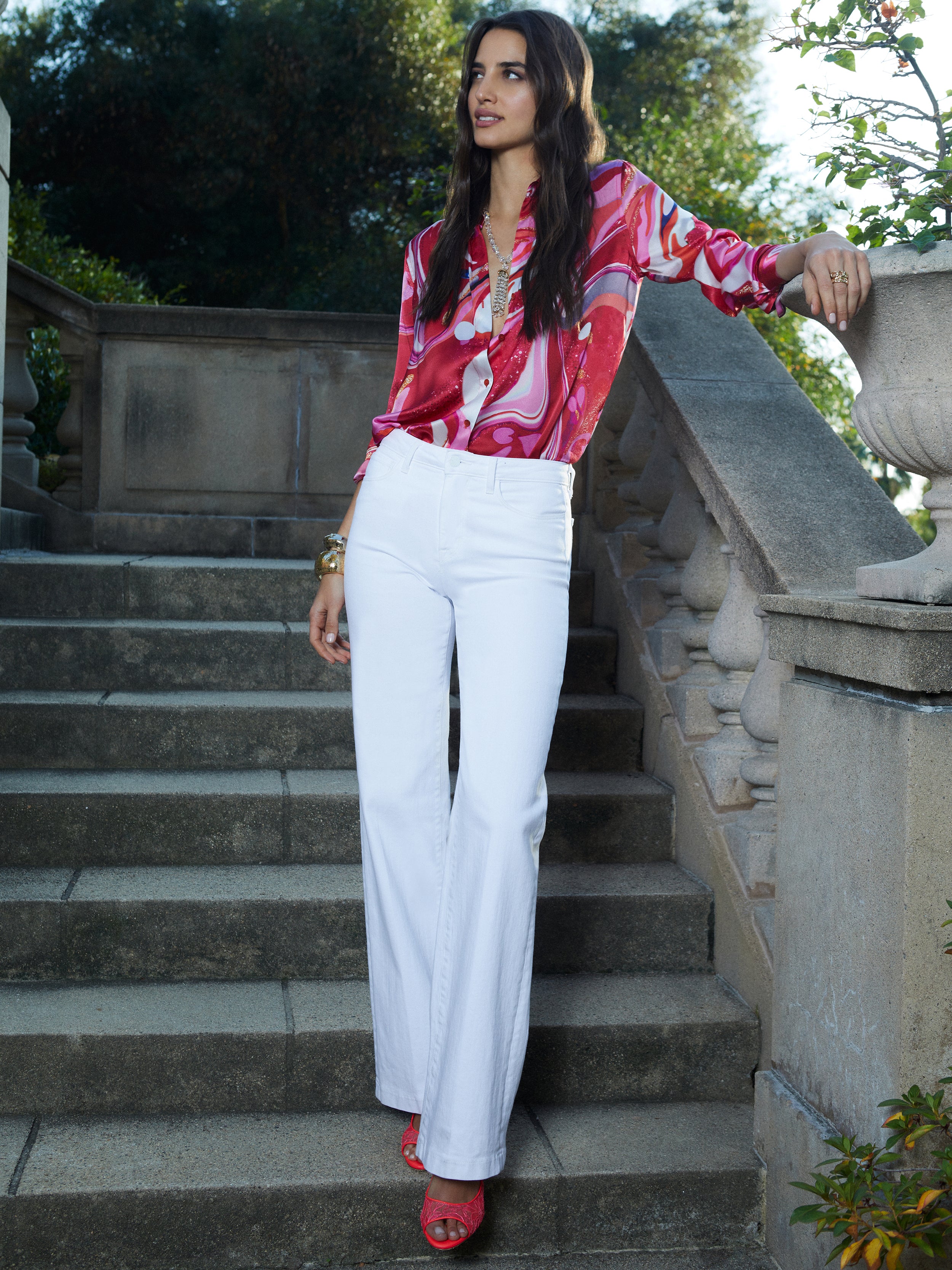 Tyler Pink Multi Tie Dye T-Shirt & Clayton White Jeans Outfit Set - Casual Streetwear for Summer Fashion and Weekend Outings