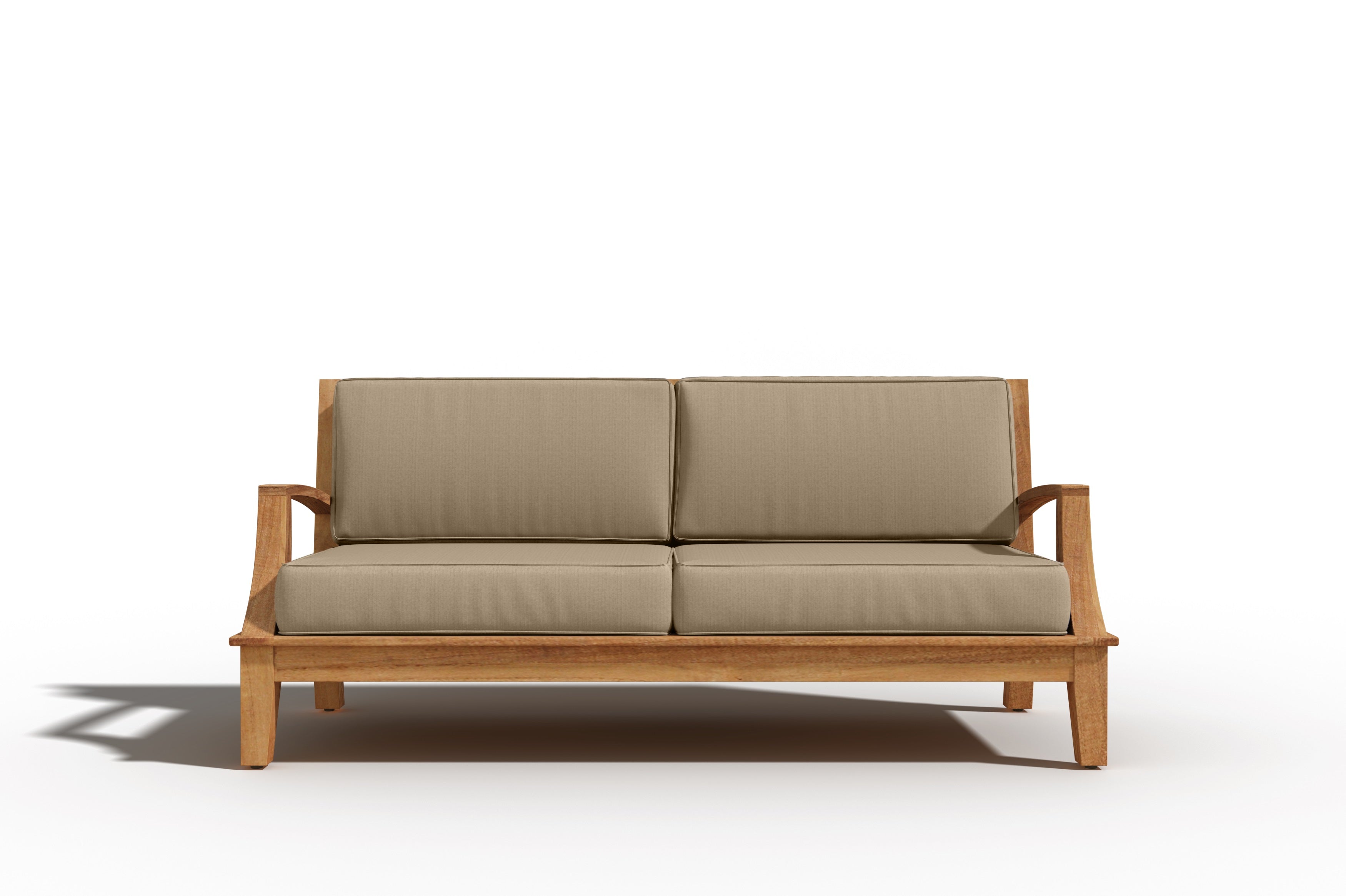 Eliane 3-Person Teak Outdoor Sofa with Sunbrella Fawn Cushion - Patio Furniture Set for Garden, Poolside & Backyard Relaxation