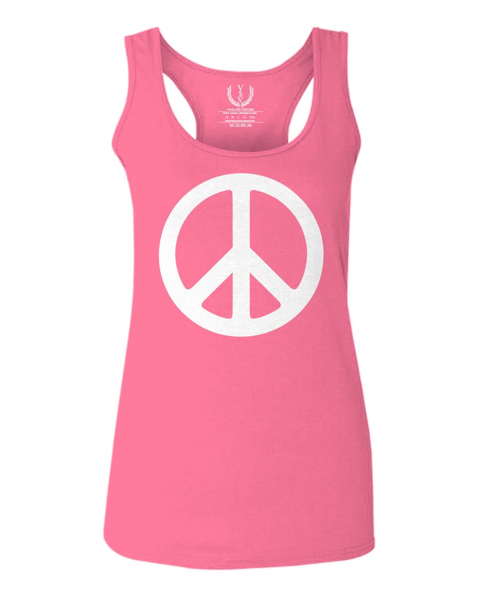 Vintage Peace Love Rock & Roll Hippie Women's Racerback Tank Top - Pink XS | 60s Inspired Festival Outfit, Summer Concert Wear, Boho Chic Fashion
