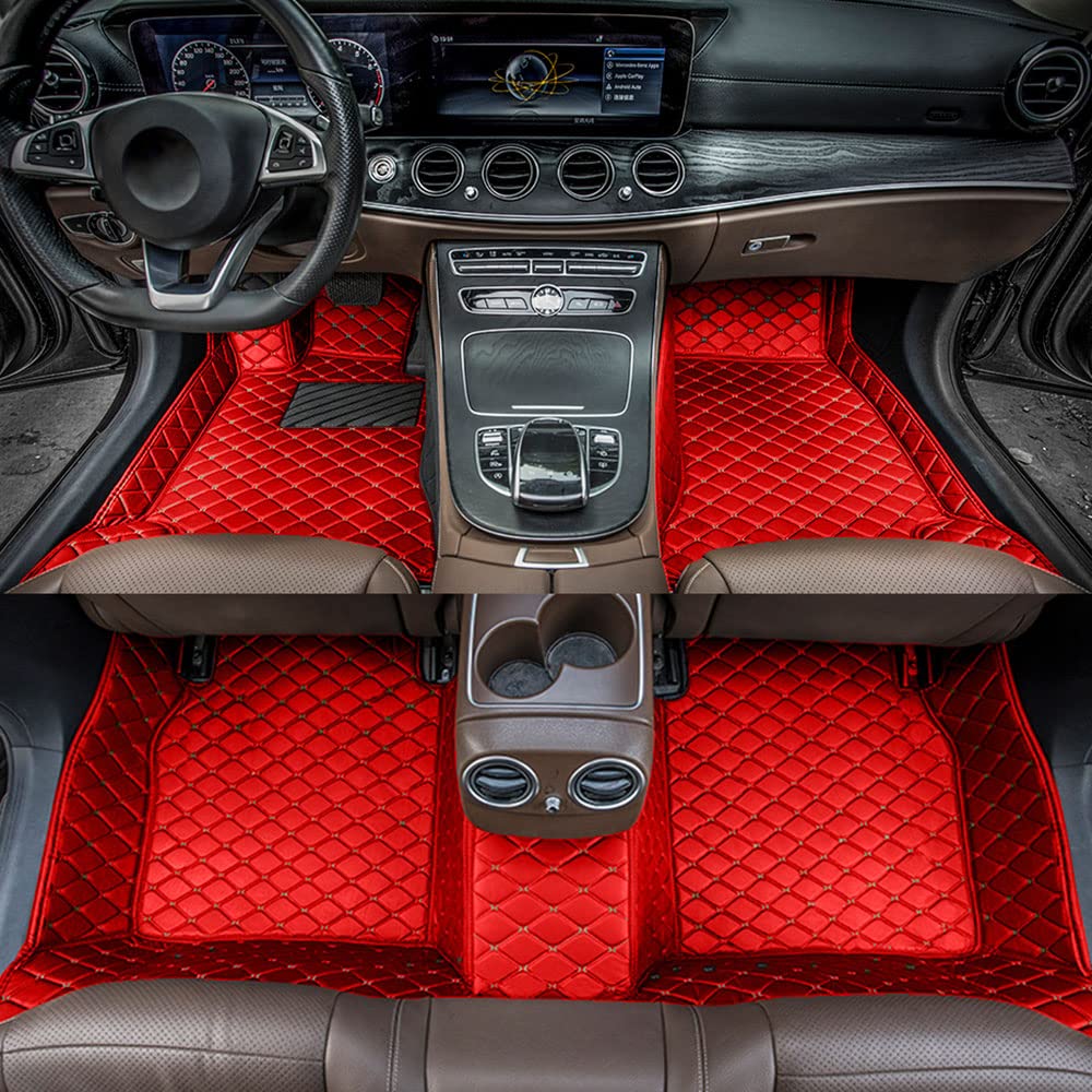 Custom Fit All-Weather Non-Slip Leather Car Floor Mats for Hyundai Veloster 2012-2021 - Durable Protection & Easy Cleaning (Red, 2012-2018 Model) - Perfect for Daily Commute, Road Trips & Winter Driving
