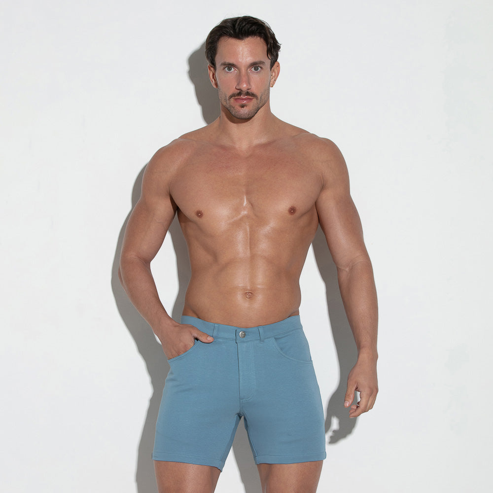 Code 22 Slim Fit 5-Pocket Stretch Shorts for Men - Comfortable Petrol Blue Casual Shorts - Perfect for Summer, Gym, and Outdoor Activities