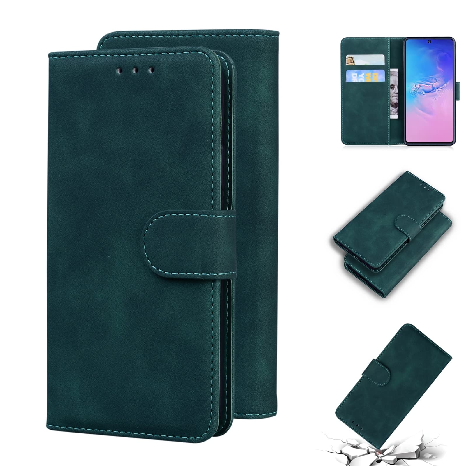 Samsung Galaxy S10 Lite Leather Case | Slim Flip Cover | Green | for Work & Travel