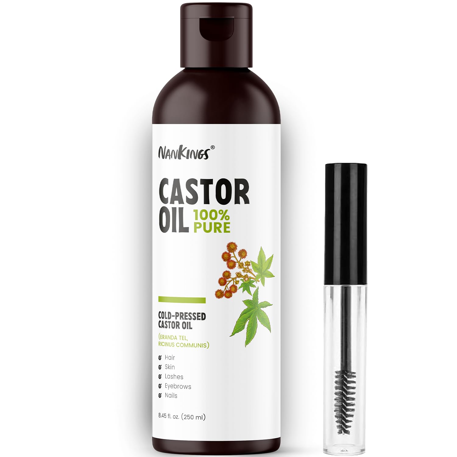 Nankings® Pure Castor Oil 250ml - Hair & Skin Care for Eyelashes & Eyebrows - Natural Growth Booster