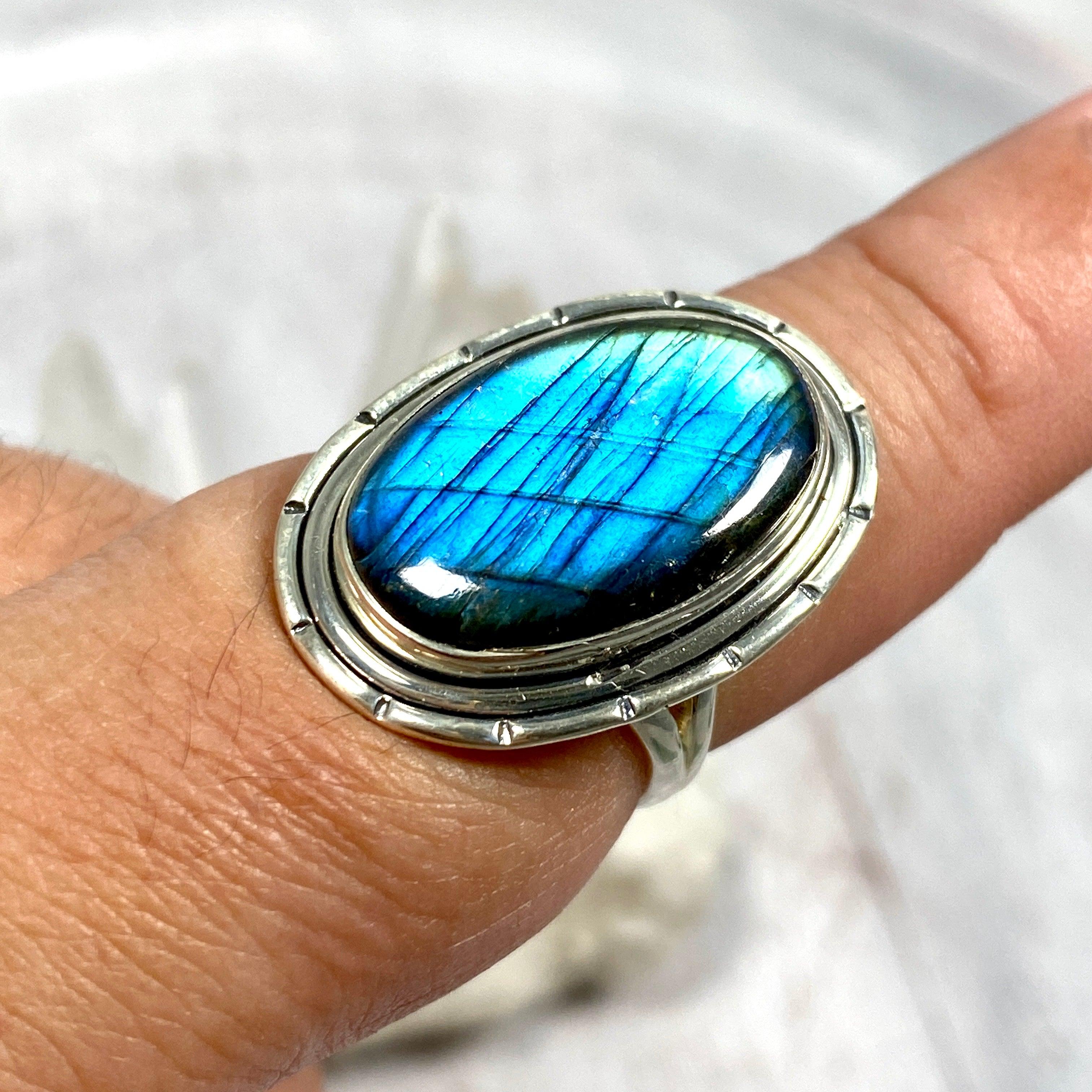 Labradorite Oval Filigree Ring - Size 8 - KRGJ2746 - Elegant Bohemian Jewelry for Women, Perfect for Weddings, Parties & Everyday Wear