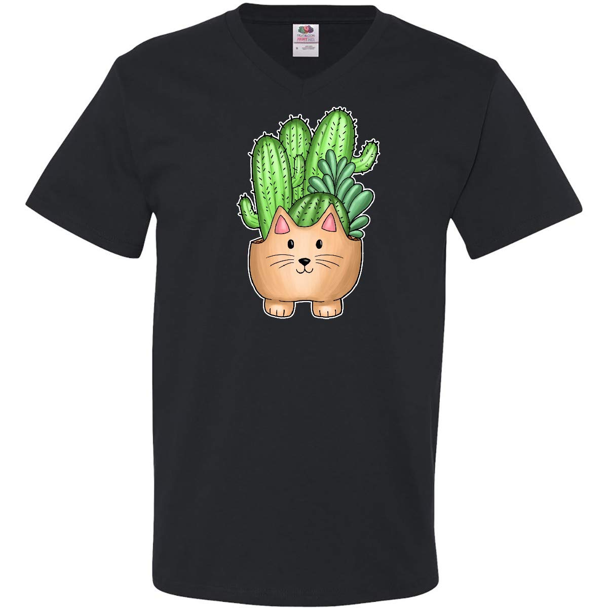 Inktastic Cat Planter with Cactuses and Succulent Men's V-Neck T-Shirt - Funny Cactus Lover Gift for Cat Owners, Gardening Enthusiasts - Perfect for Casual Wear, Gifts & Cat-Themed Events