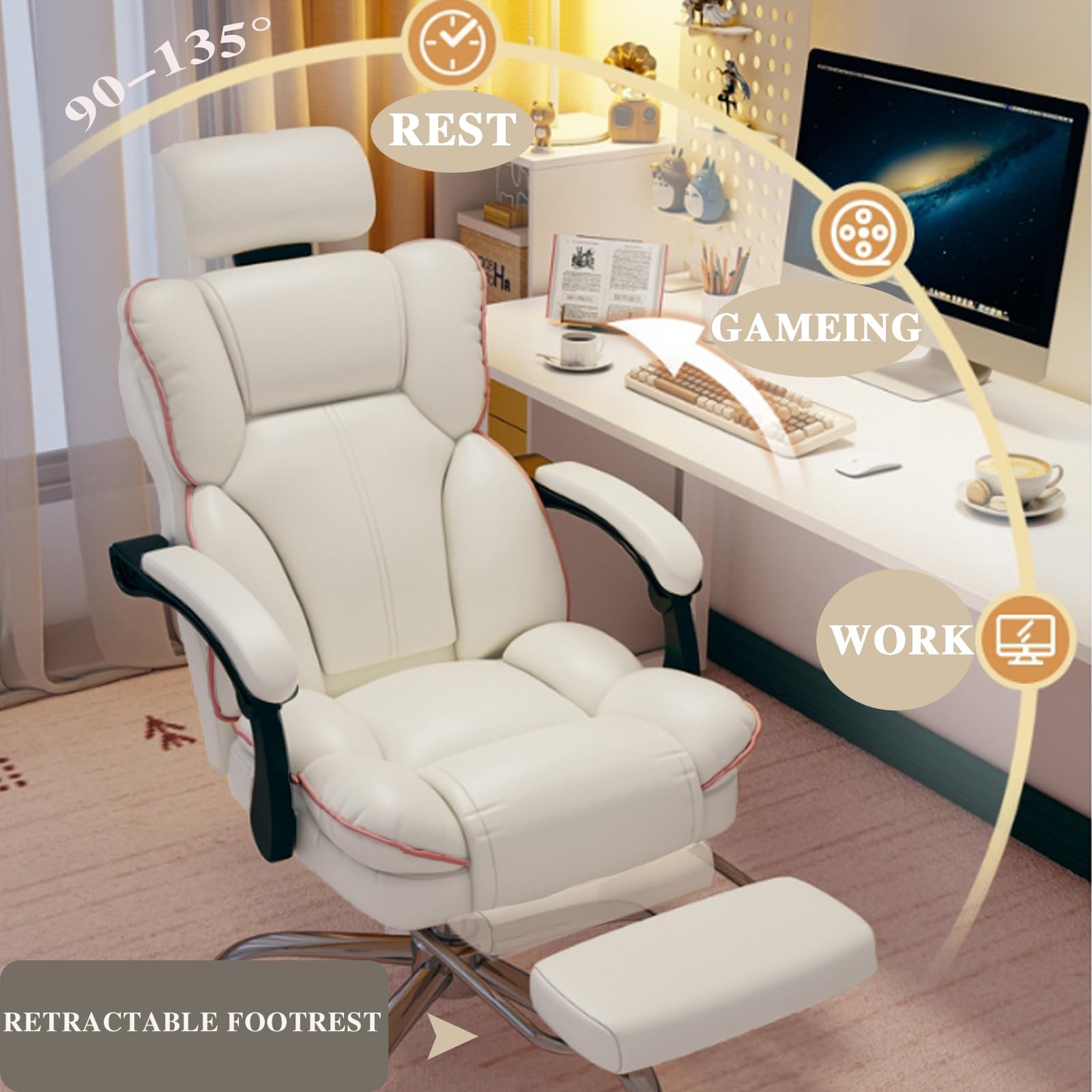 Premium High Back Executive Office Chair with Footrest - Ergonomic PU Leather Reclining Chair for Big & Tall Users - Perfect for Home Office, Gaming, and Professional Workspaces