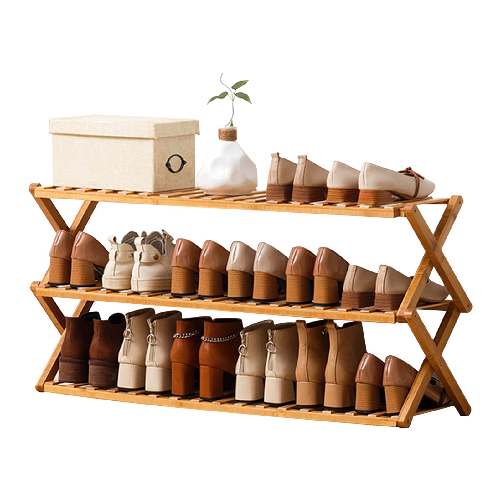 Choclaif 3-Tier Bamboo Shoe Rack - Free Standing Shoe Organizer for Closet, Bedroom, Entryway & Hallway - Space Saving Shoe Shelf for Living Room & Home Organization - Perfect for Small Spaces & Shoe Storage Solutions